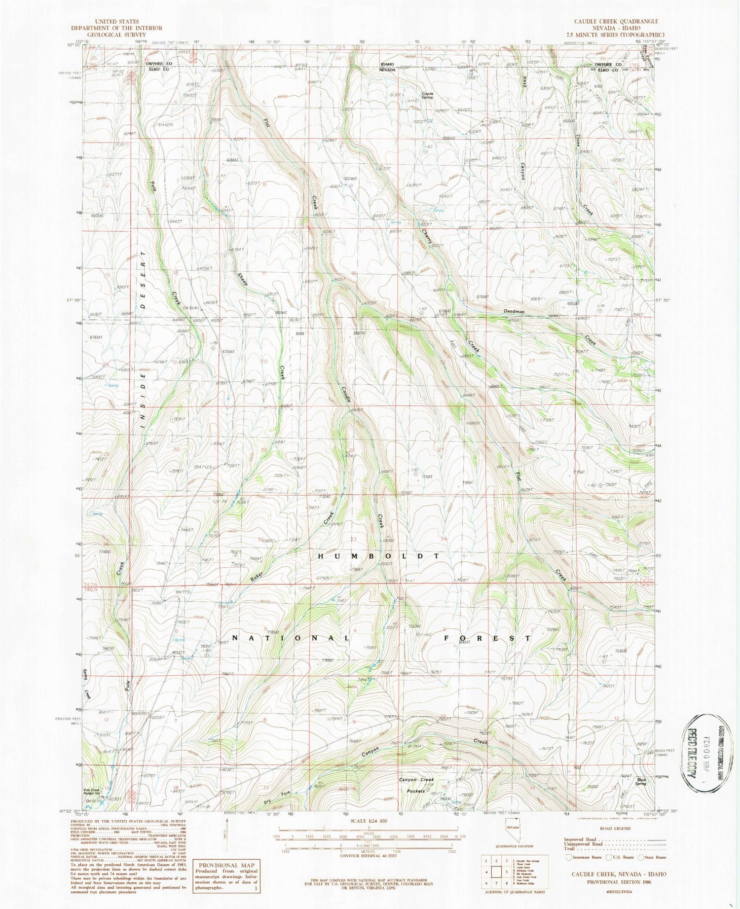 Classic USGS Caudle Creek Nevada 7.5'x7.5' Topo Map Image