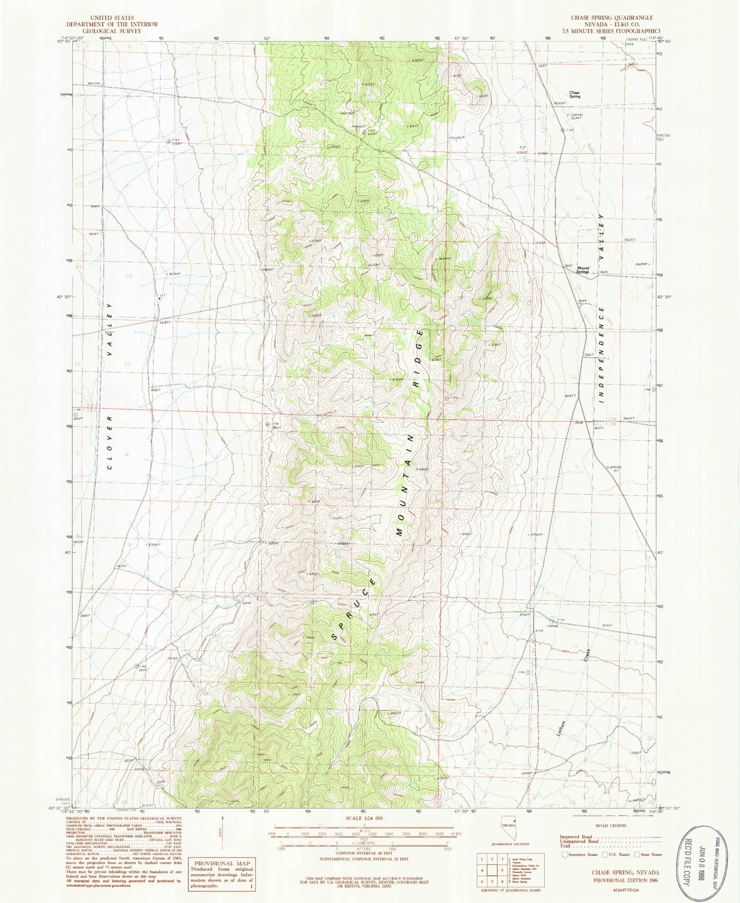 Classic USGS Chase Spring Nevada 7.5'x7.5' Topo Map Image