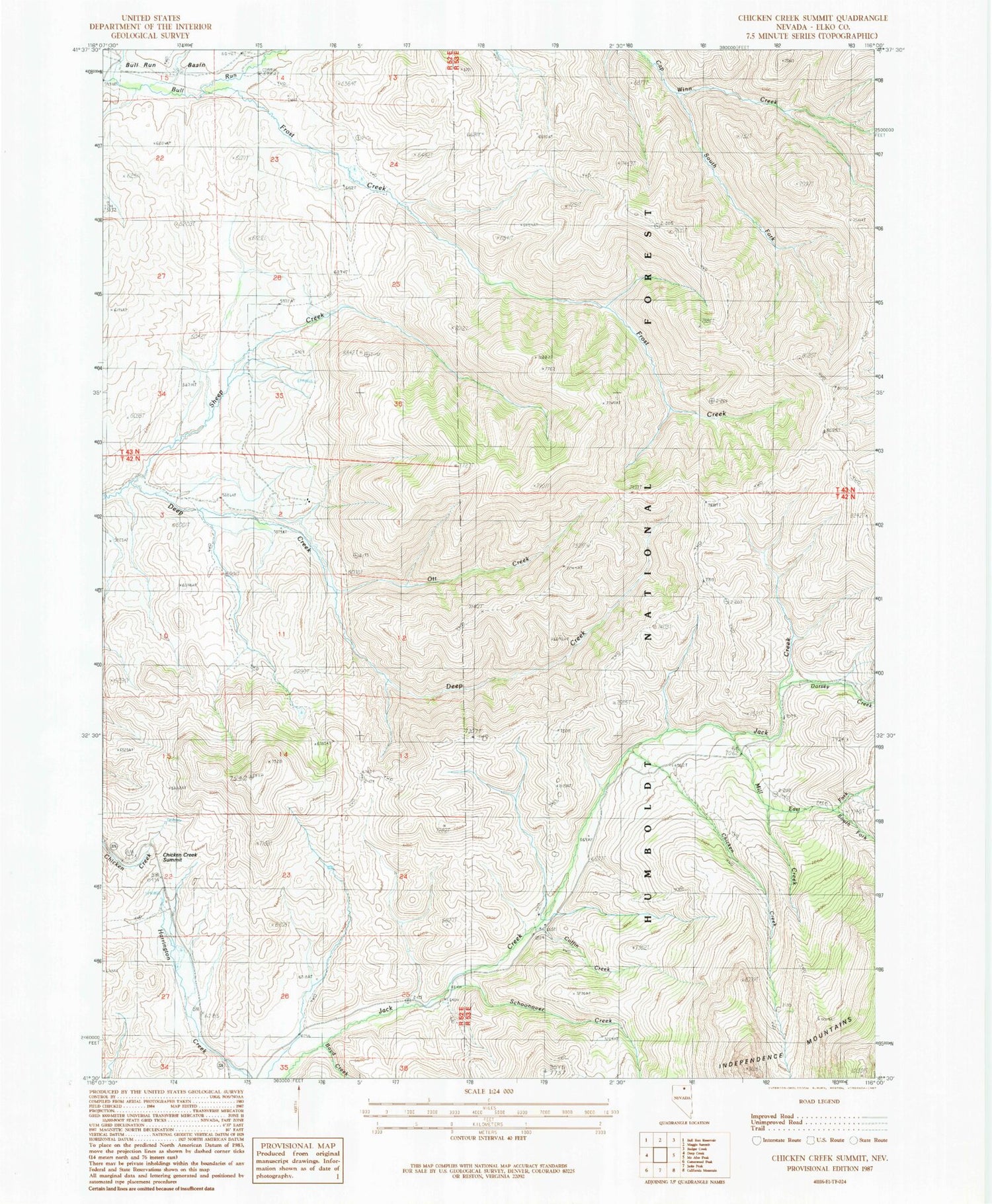 Classic USGS Chicken Creek Summit Nevada 7.5'x7.5' Topo Map Image