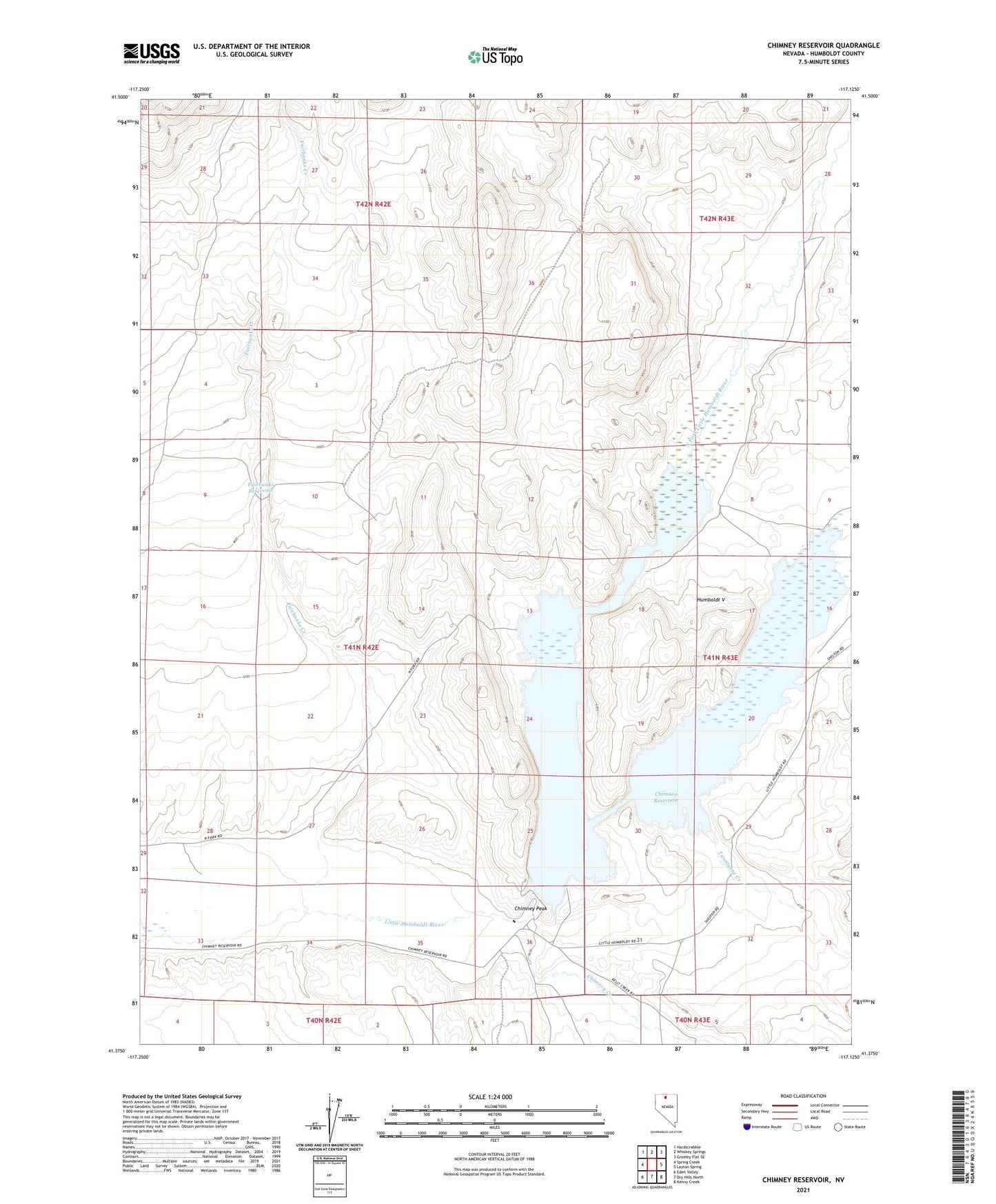 Chimney Reservoir Nevada US Topo Map Image