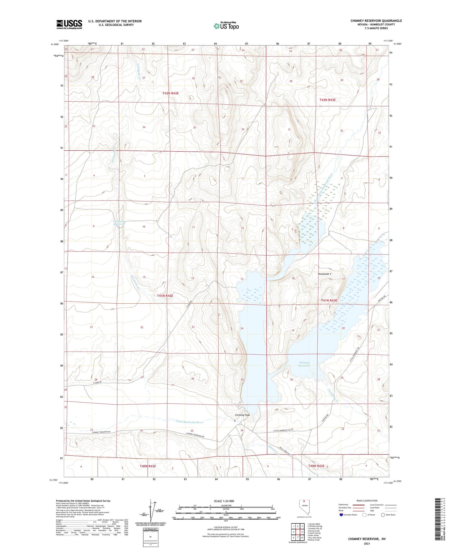 Chimney Reservoir Nevada US Topo Map Image