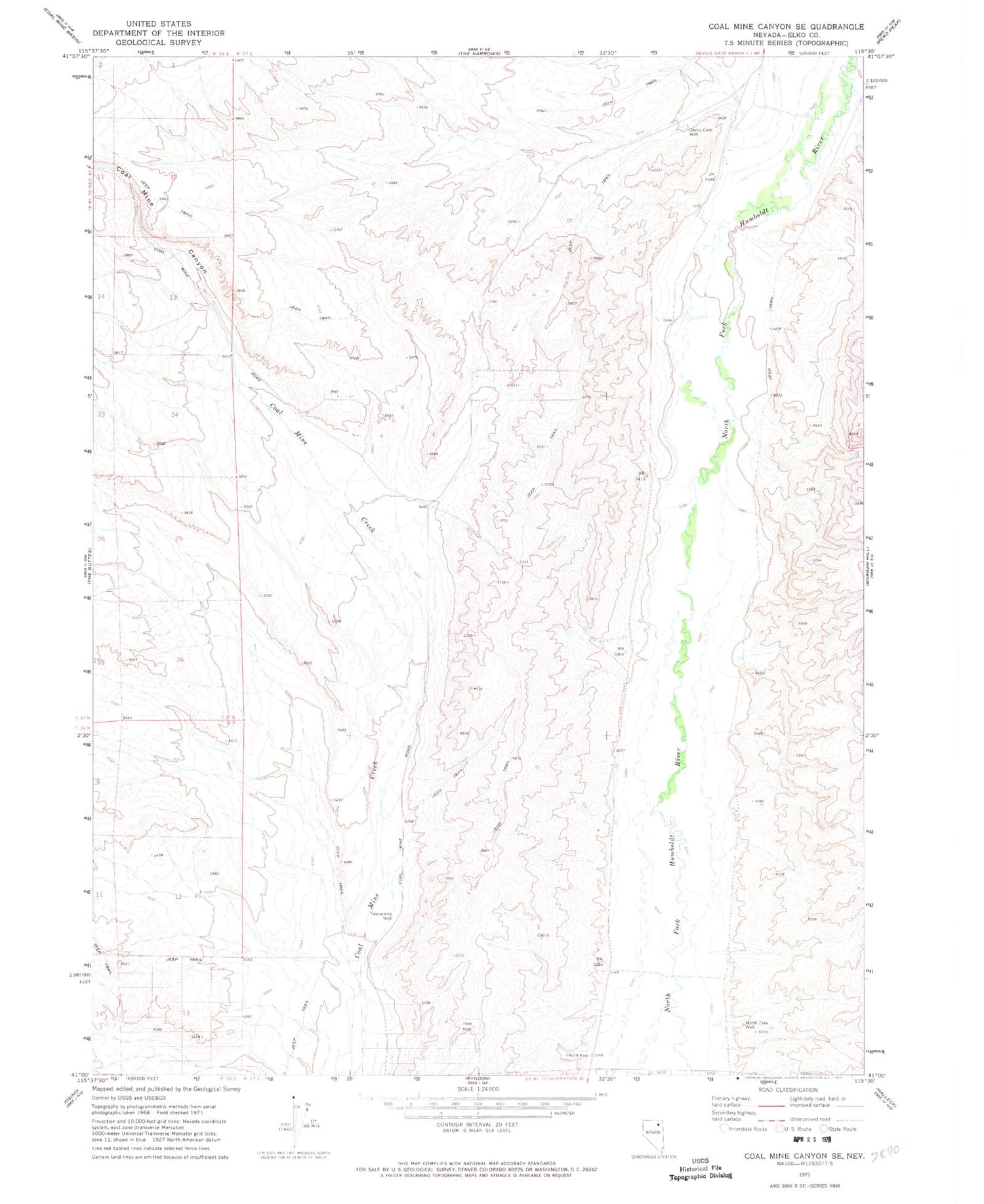 Classic USGS Coal Mine Canyon SE Nevada 7.5'x7.5' Topo Map Image