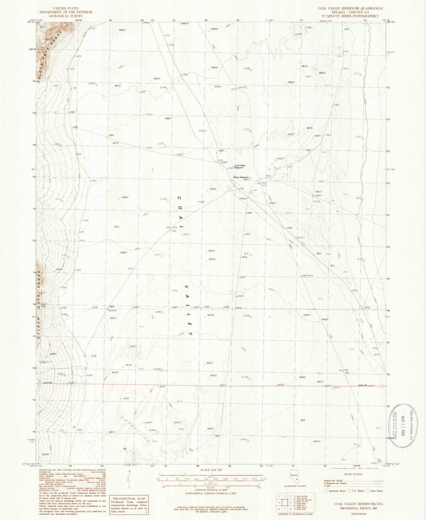 Classic USGS Coal Valley Reservoir Nevada 7.5'x7.5' Topo Map Image