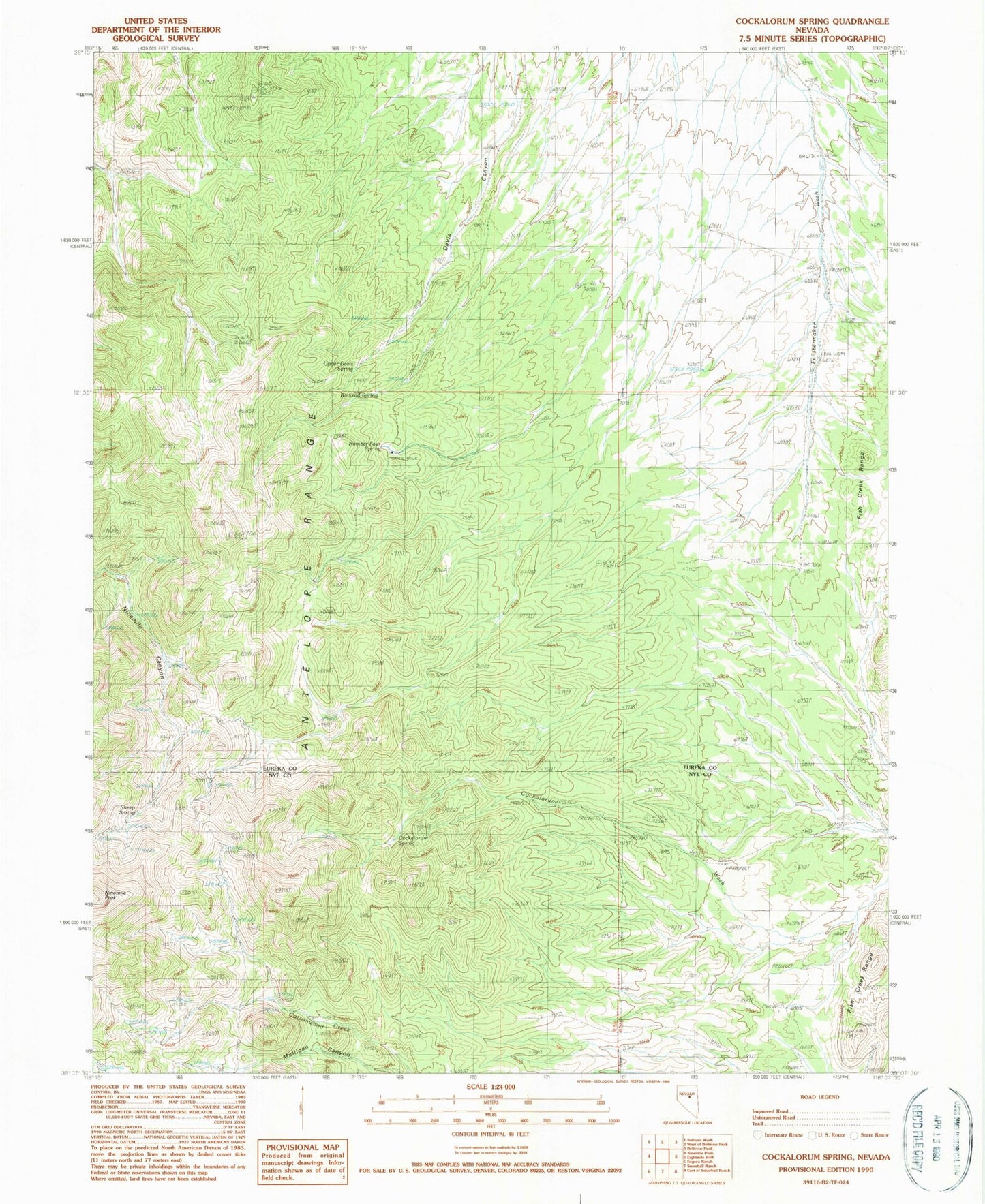 Classic USGS Cockalorum Spring Nevada 7.5'x7.5' Topo Map Image