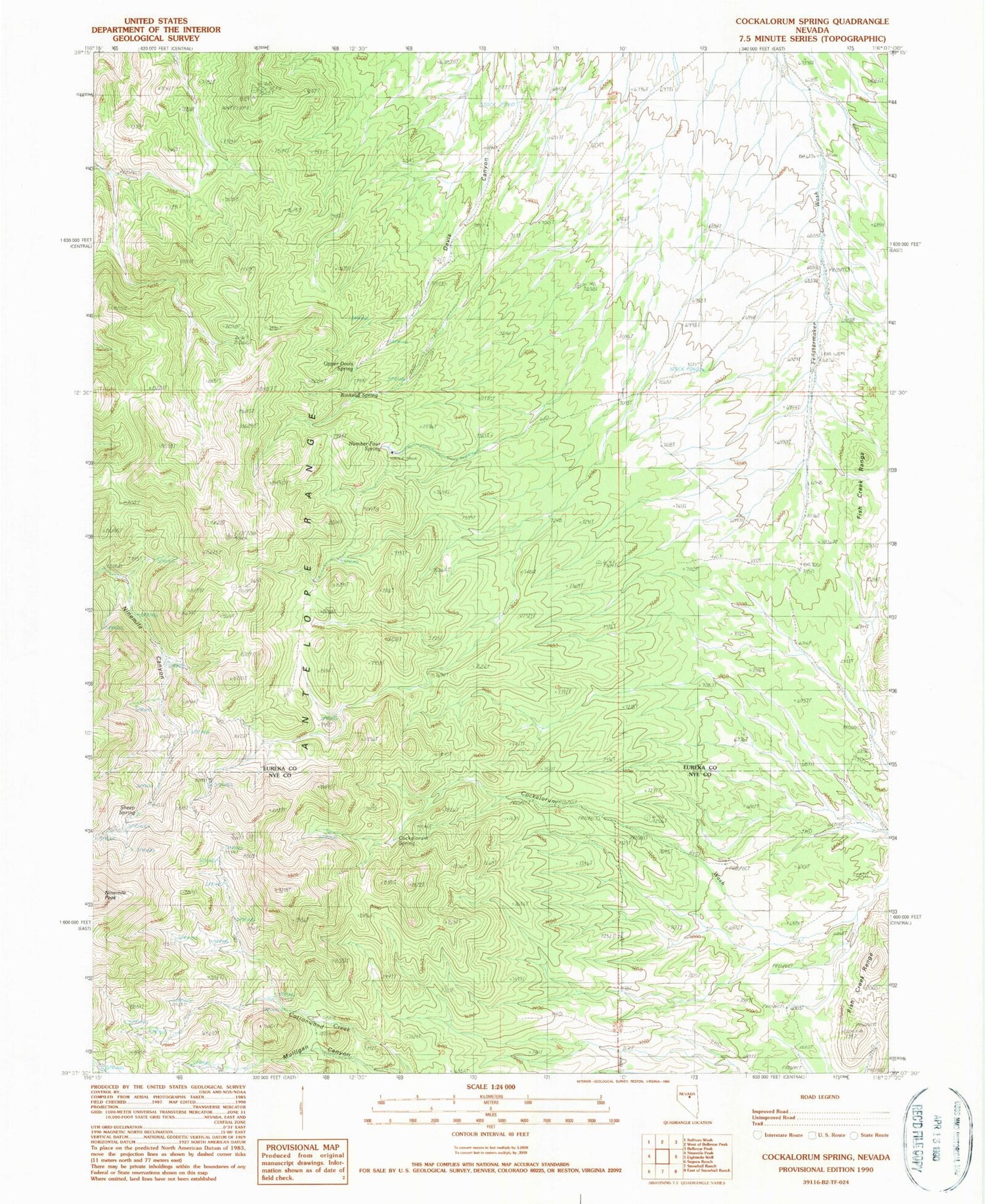 Classic USGS Cockalorum Spring Nevada 7.5'x7.5' Topo Map Image