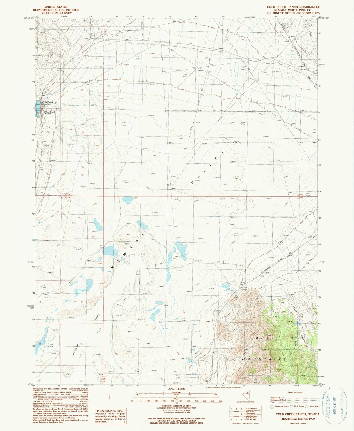 Classic USGS Cold Creek Ranch Nevada 7.5'x7.5' Topo Map Image