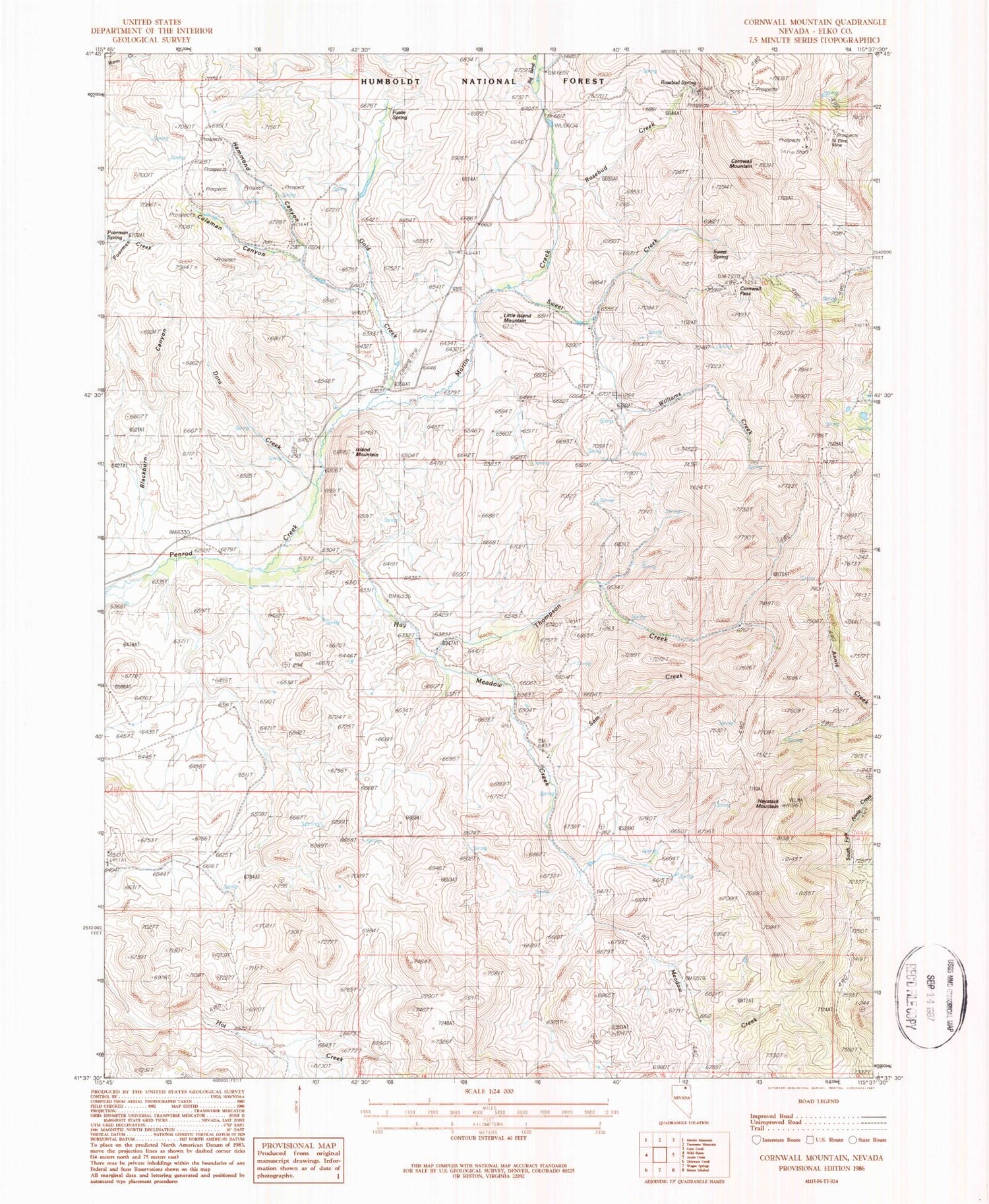 Classic USGS Cornwall Mountain Nevada 7.5'x7.5' Topo Map Image