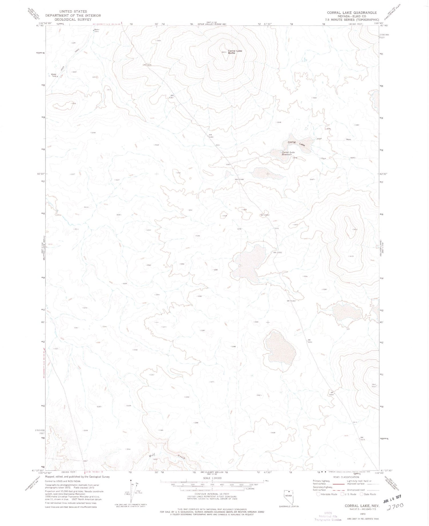 Classic USGS Corral Lake Nevada 7.5'x7.5' Topo Map Image