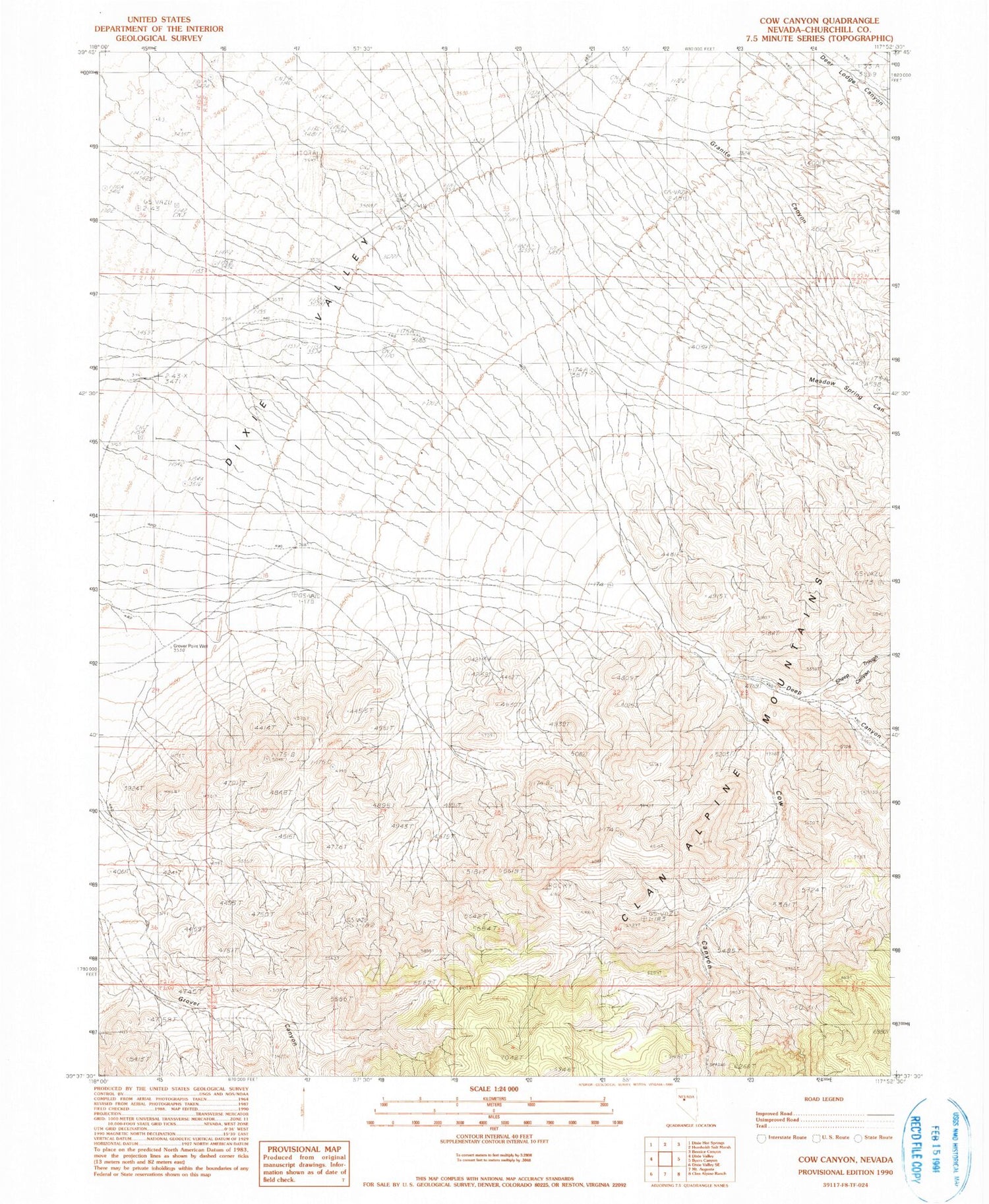 Classic USGS Cow Canyon Nevada 7.5'x7.5' Topo Map Image