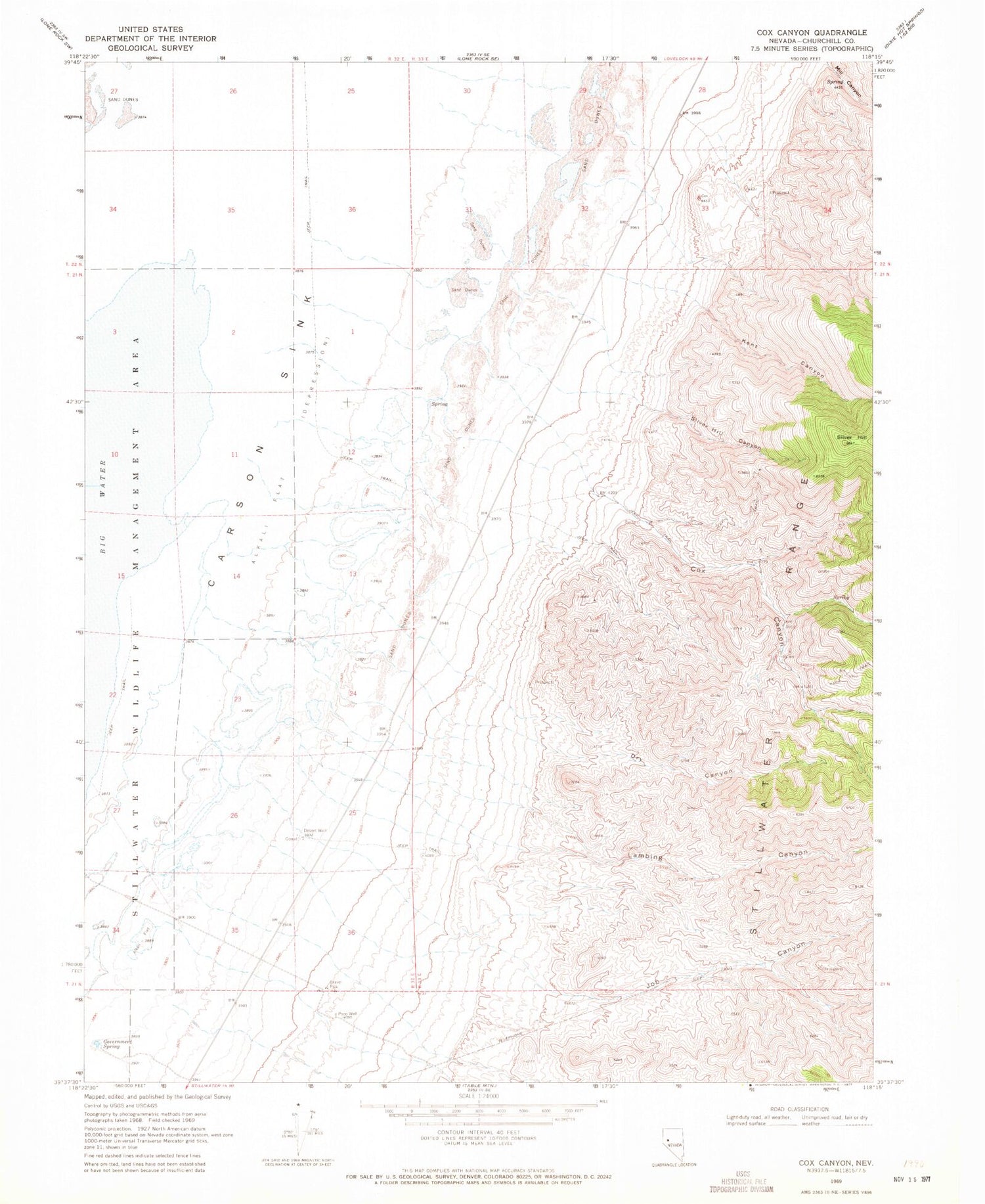 Classic USGS Cox Canyon Nevada 7.5'x7.5' Topo Map Image