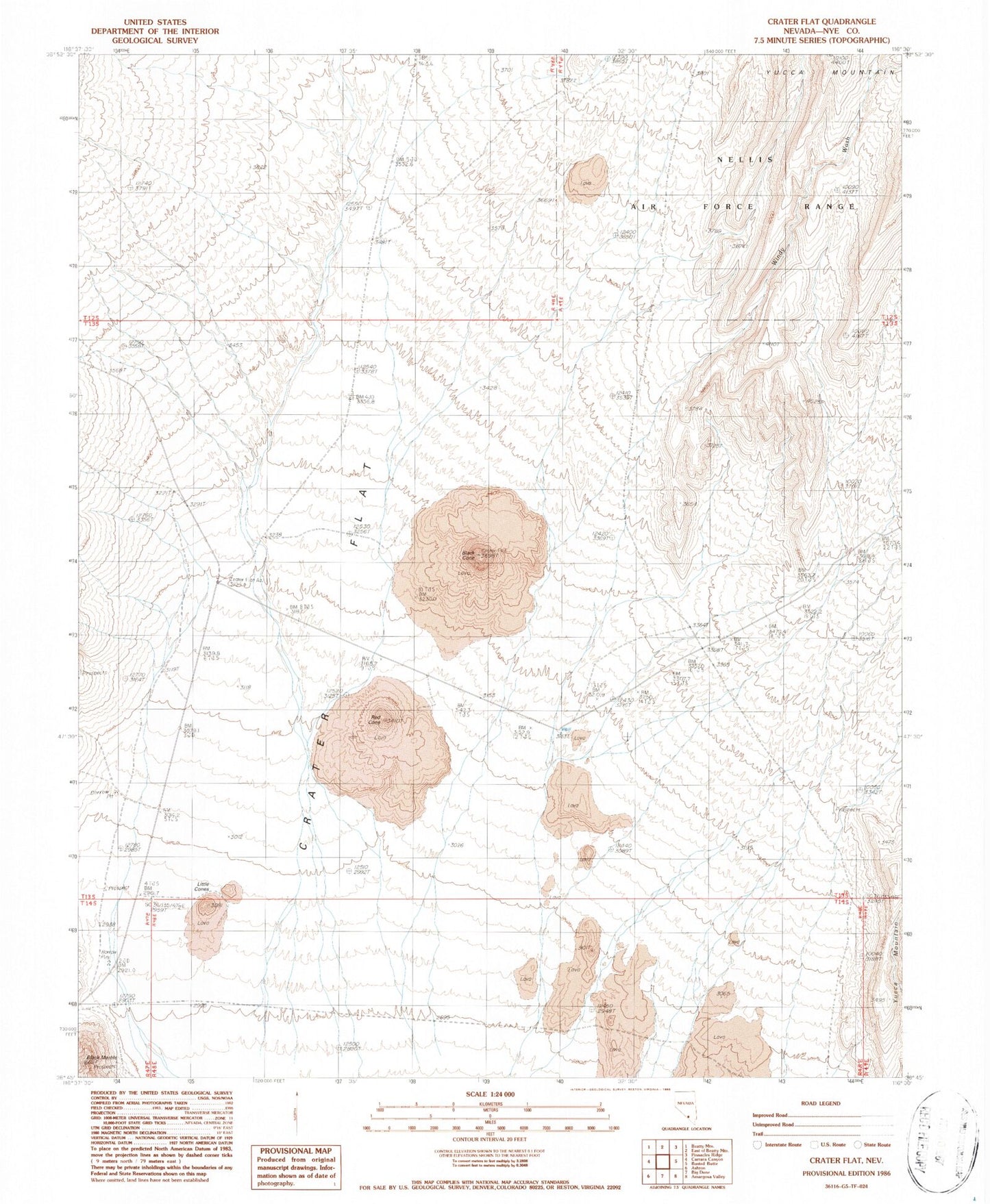 Classic USGS Crater Flat Nevada 7.5'x7.5' Topo Map Image