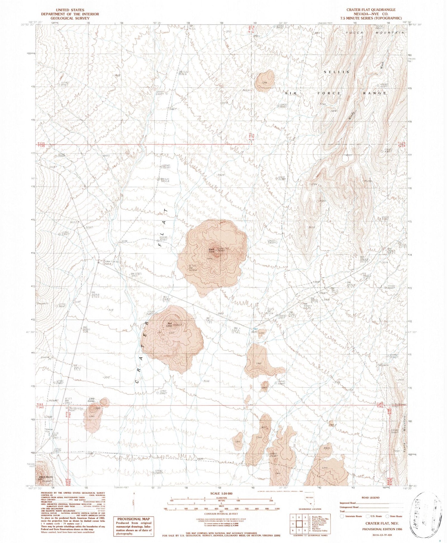 Classic USGS Crater Flat Nevada 7.5'x7.5' Topo Map Image