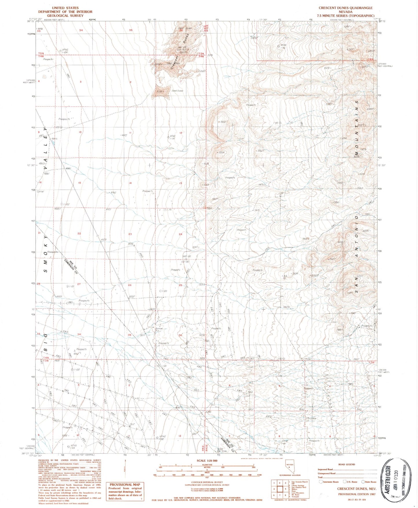 Classic USGS Crescent Dunes Nevada 7.5'x7.5' Topo Map Image