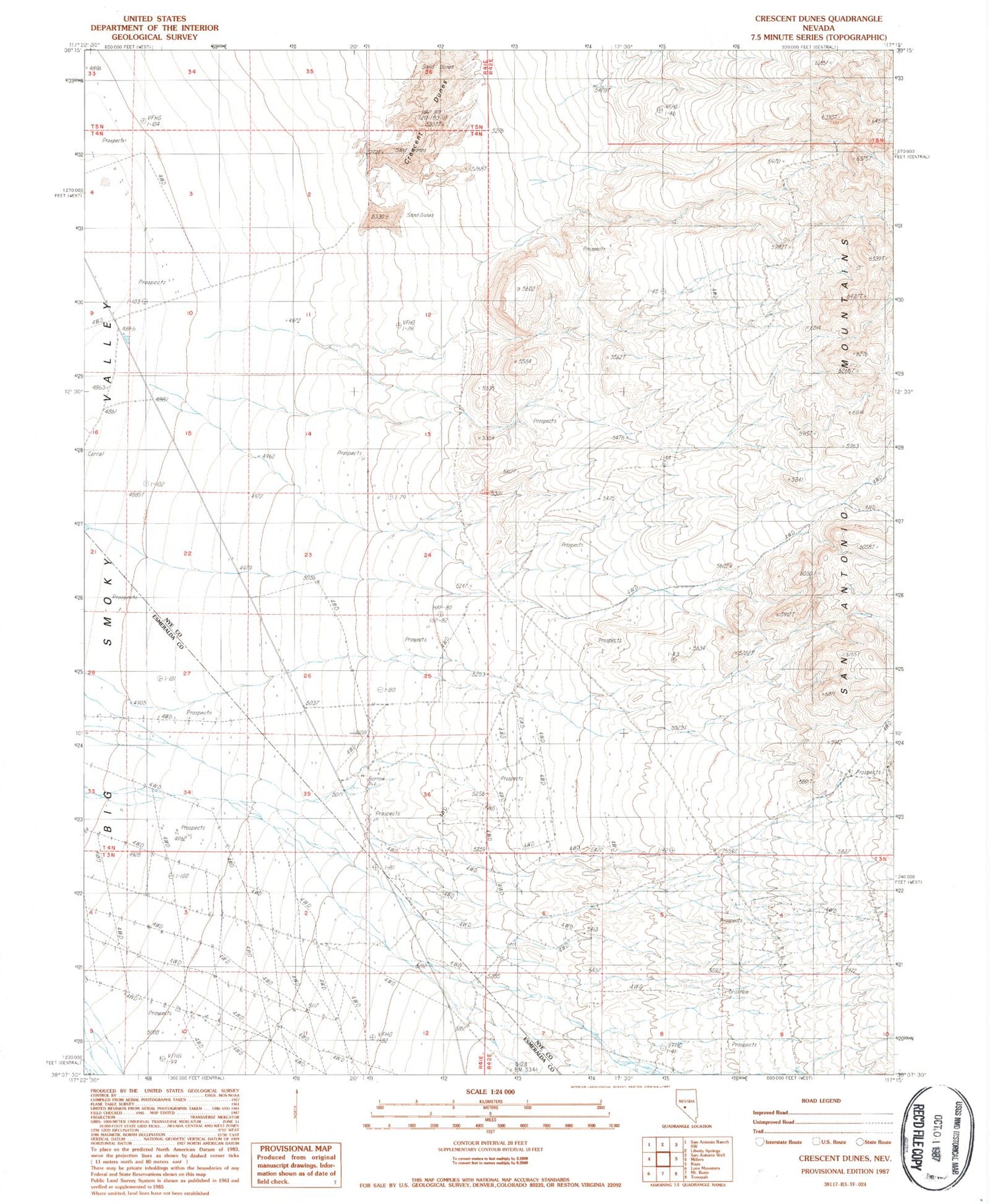 Classic USGS Crescent Dunes Nevada 7.5'x7.5' Topo Map Image