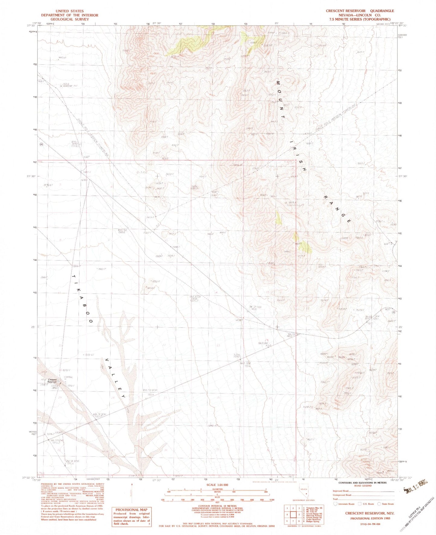 Classic USGS Crescent Reservoir Nevada 7.5'x7.5' Topo Map Image