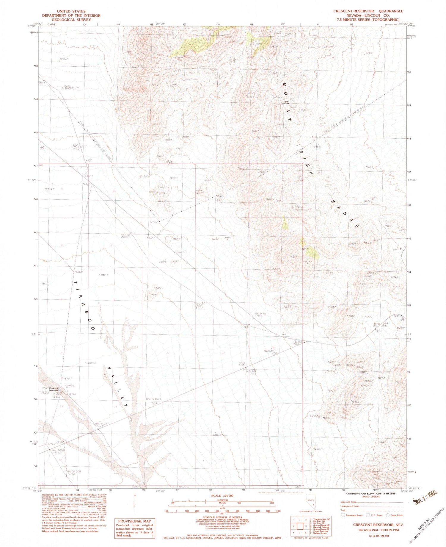 Classic USGS Crescent Reservoir Nevada 7.5'x7.5' Topo Map Image
