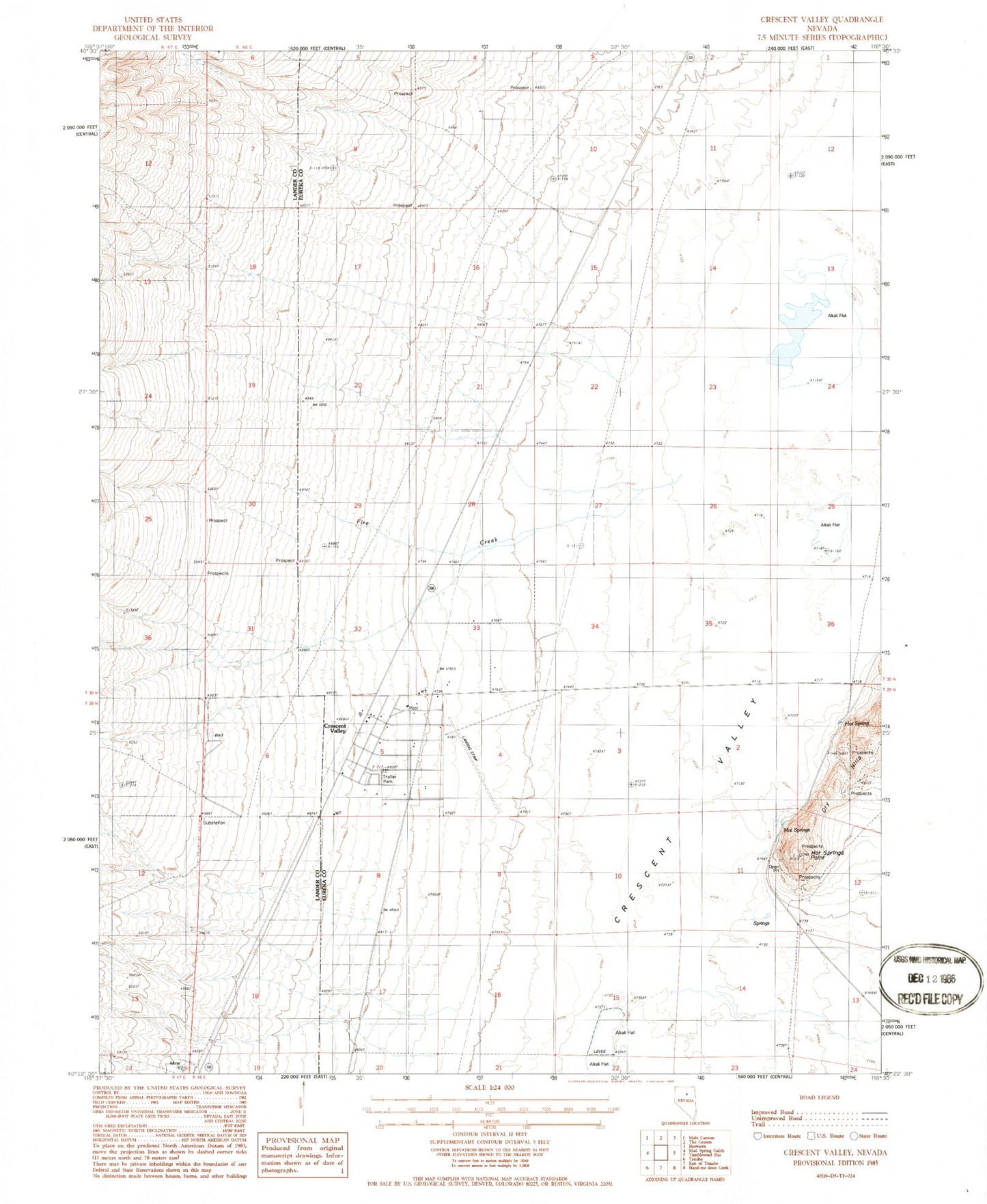 Classic USGS Crescent Valley Nevada 7.5'x7.5' Topo Map Image