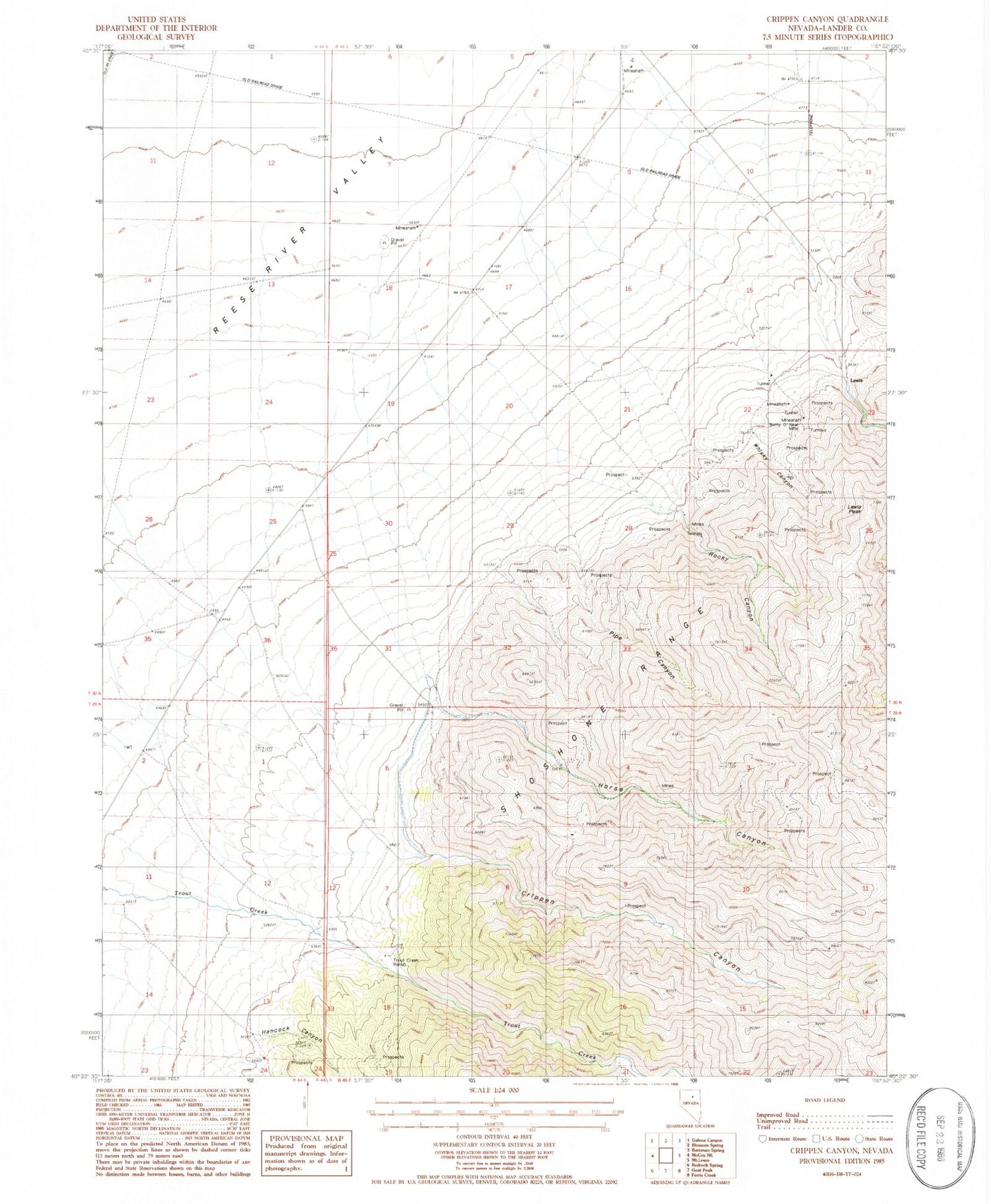 Classic USGS Crippen Canyon Nevada 7.5'x7.5' Topo Map Image