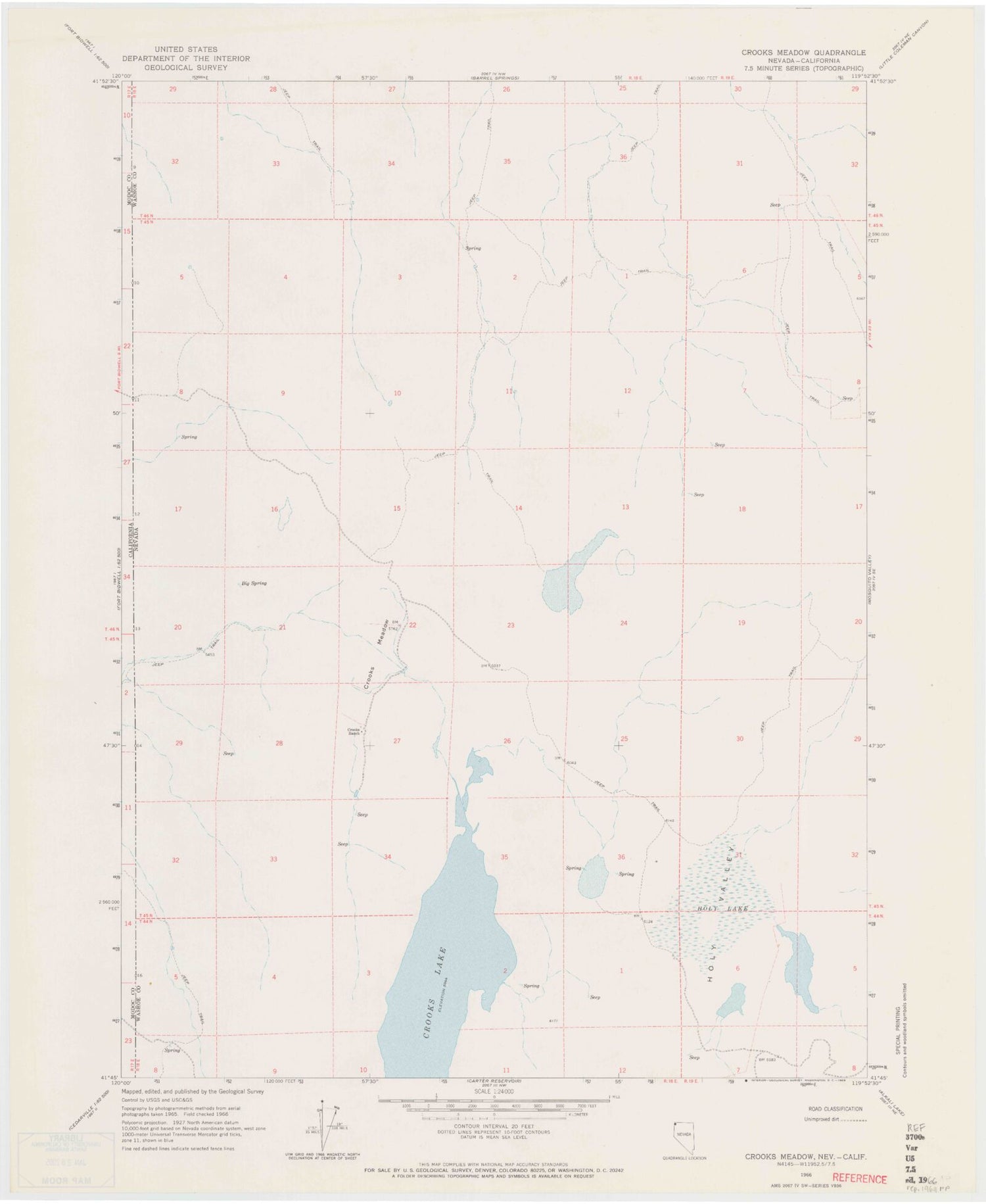 Classic USGS Crooks Meadow Nevada 7.5'x7.5' Topo Map Image