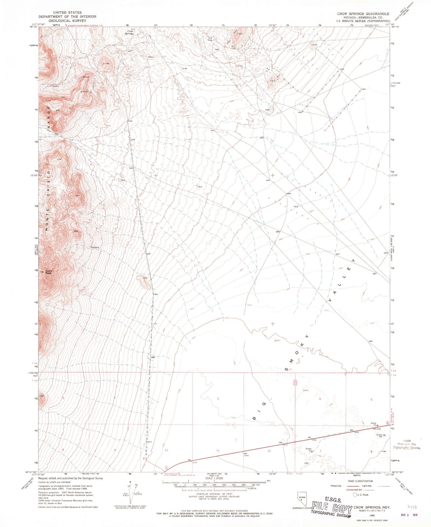 Classic USGS Crow Springs Nevada 7.5'x7.5' Topo Map Image