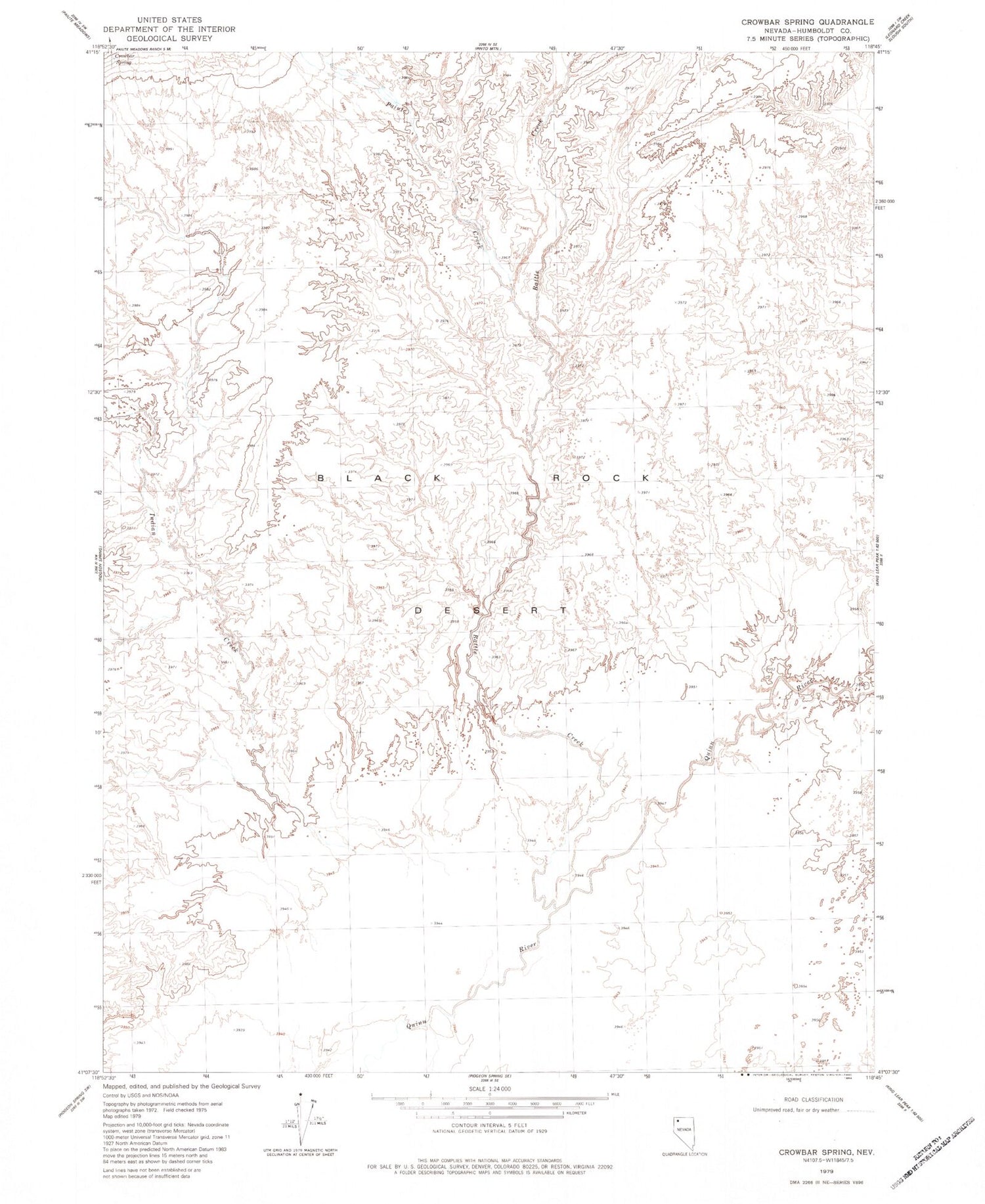 Classic USGS Crowbar Spring Nevada 7.5'x7.5' Topo Map Image