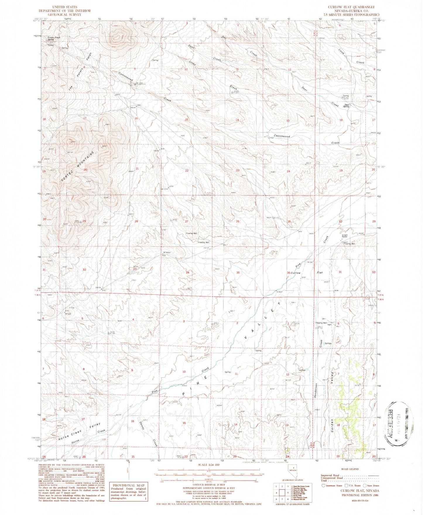 Classic USGS Curlow Flat Nevada 7.5'x7.5' Topo Map Image
