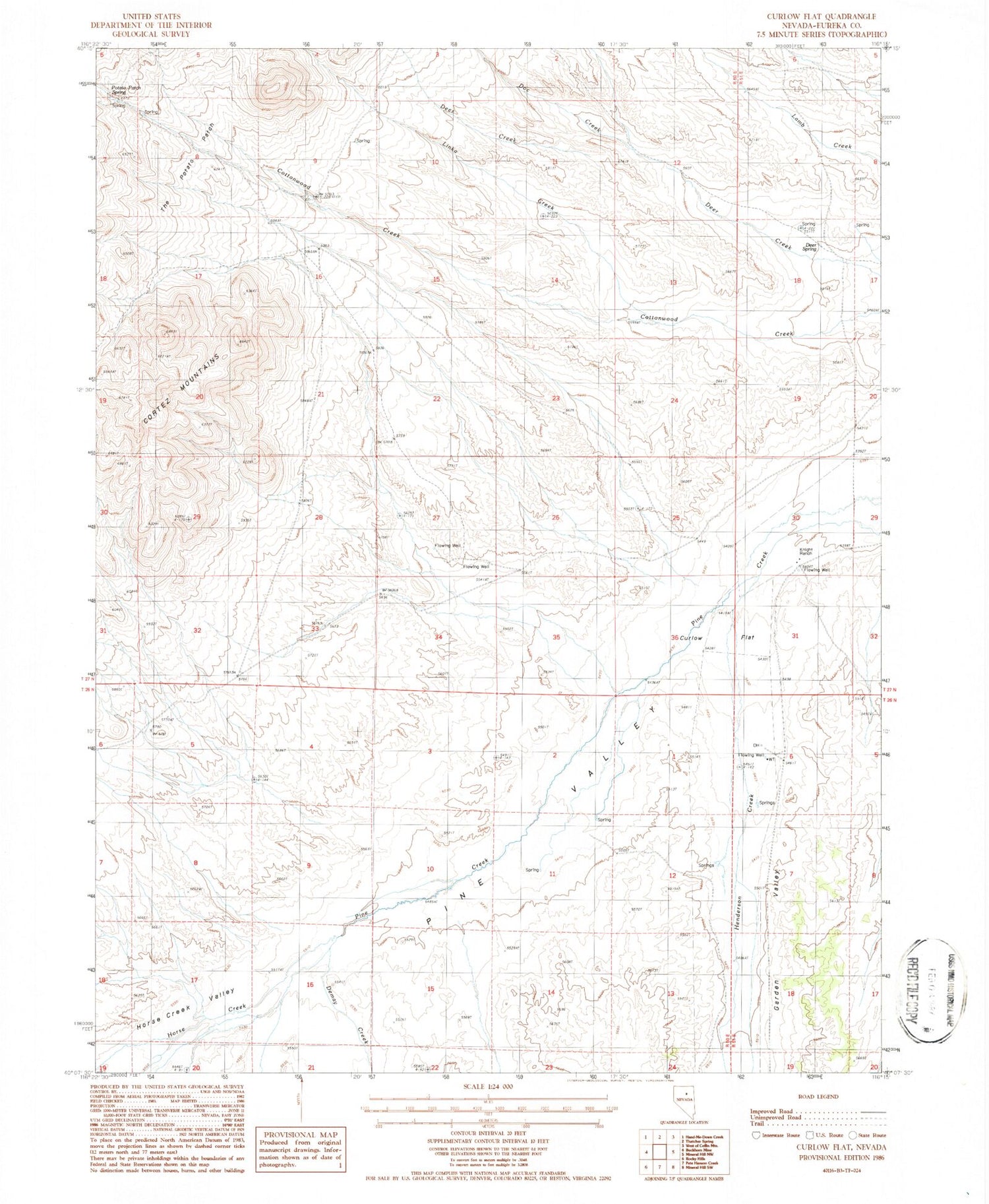 Classic USGS Curlow Flat Nevada 7.5'x7.5' Topo Map Image