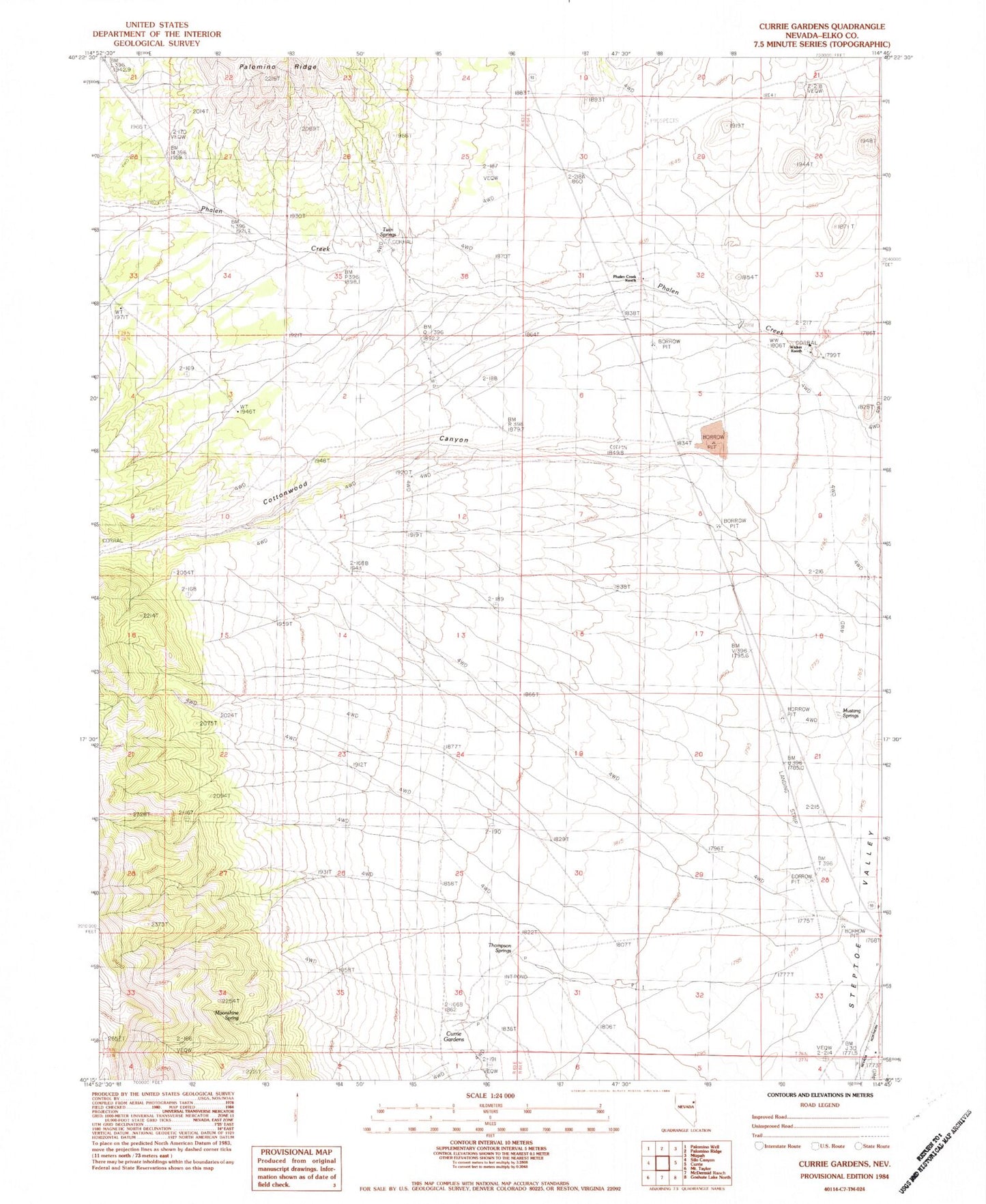 Classic USGS Currie Gardens Nevada 7.5'x7.5' Topo Map Image
