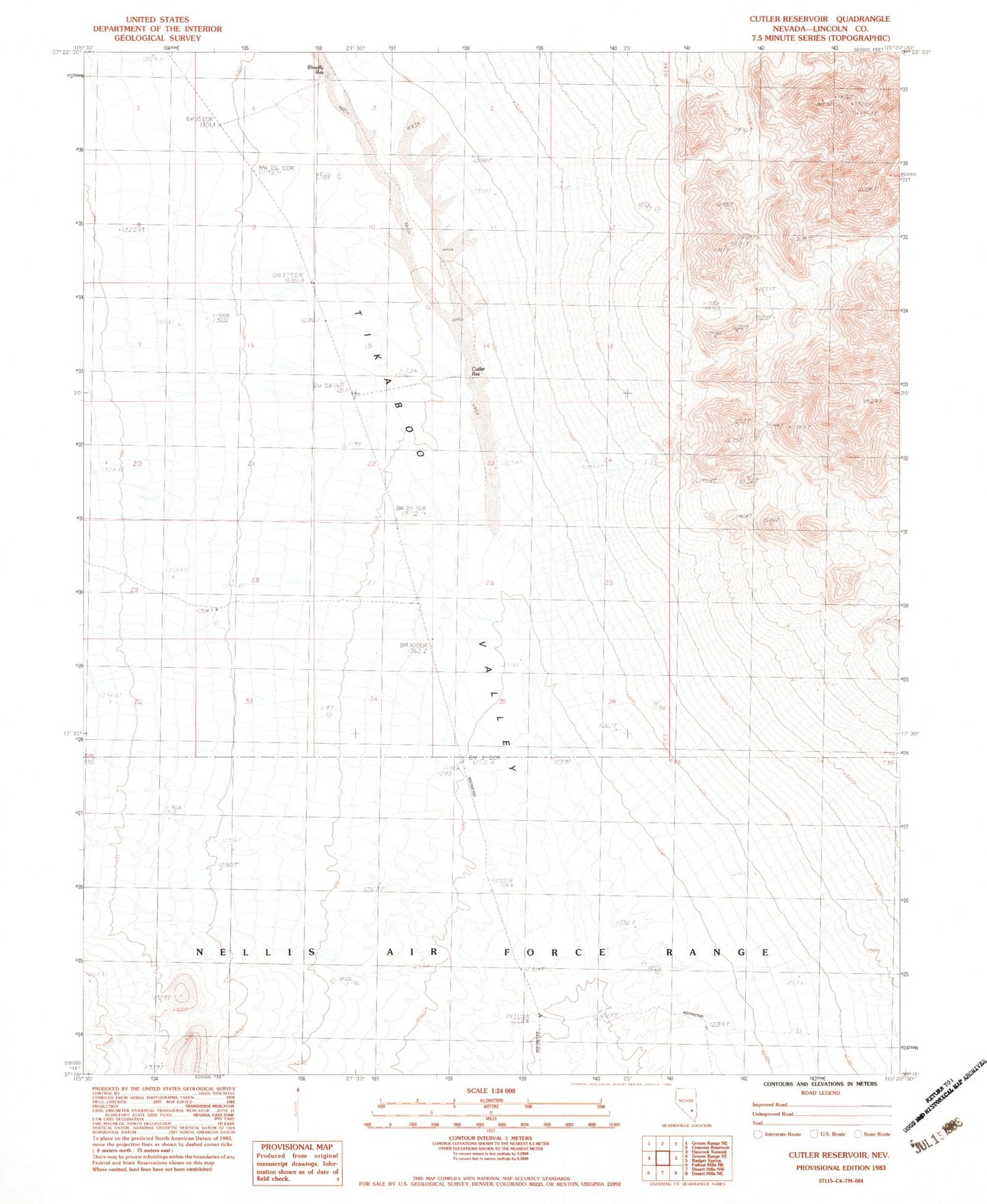 Classic USGS Cutler Reservoir Nevada 7.5'x7.5' Topo Map Image