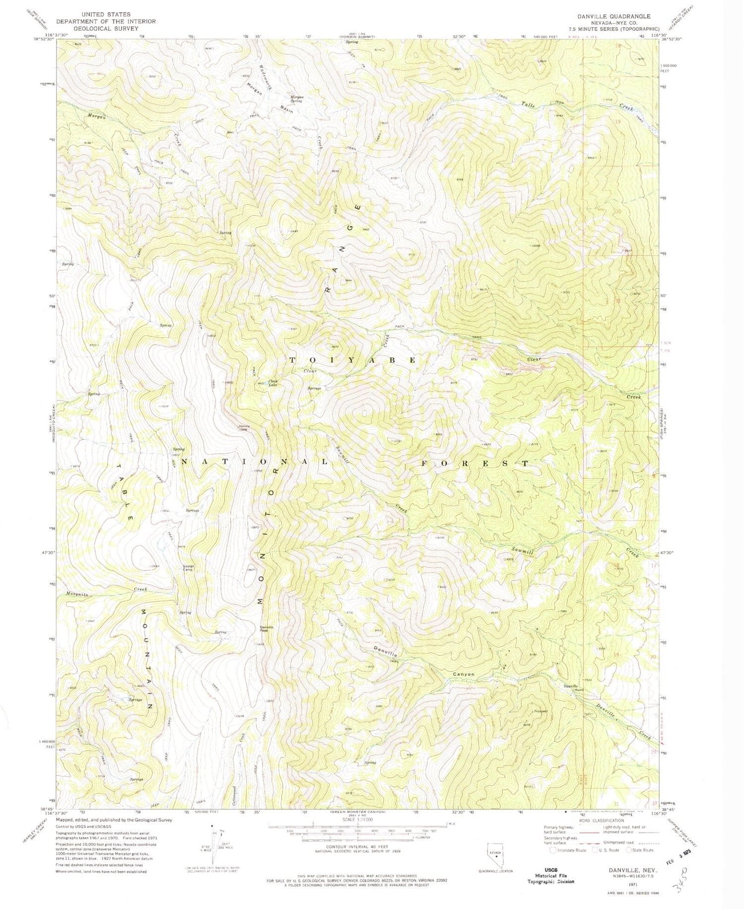 Classic USGS Danville Nevada 7.5'x7.5' Topo Map Image