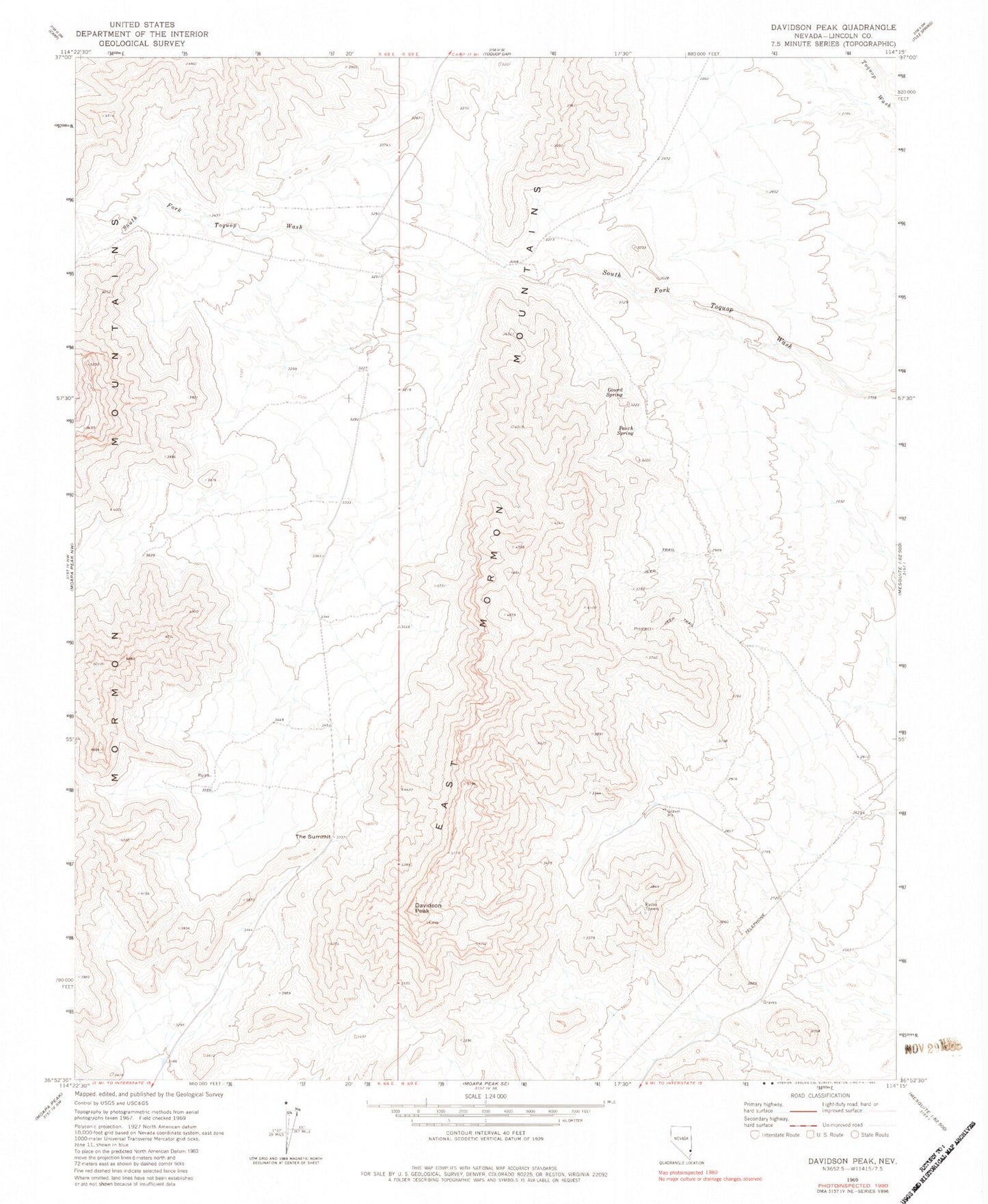 Classic USGS Davidson Peak Nevada 7.5'x7.5' Topo Map Image