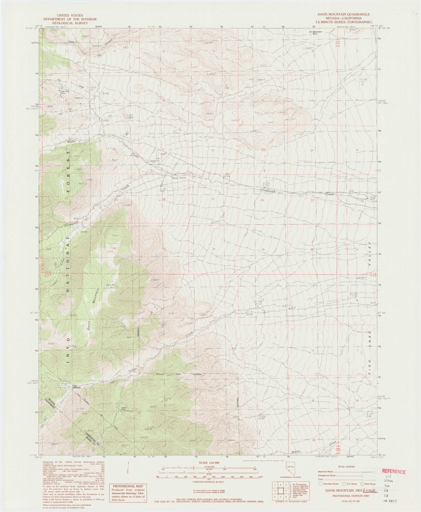 Classic USGS Davis Mountain Nevada 7.5'x7.5' Topo Map Image