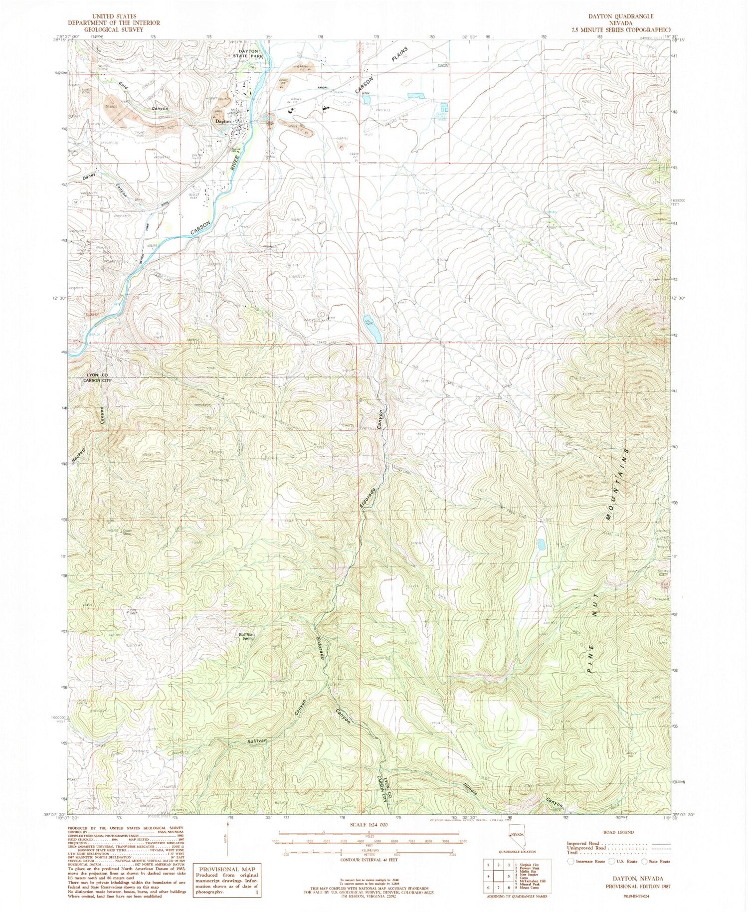 Classic USGS Dayton Nevada 7.5'x7.5' Topo Map Image
