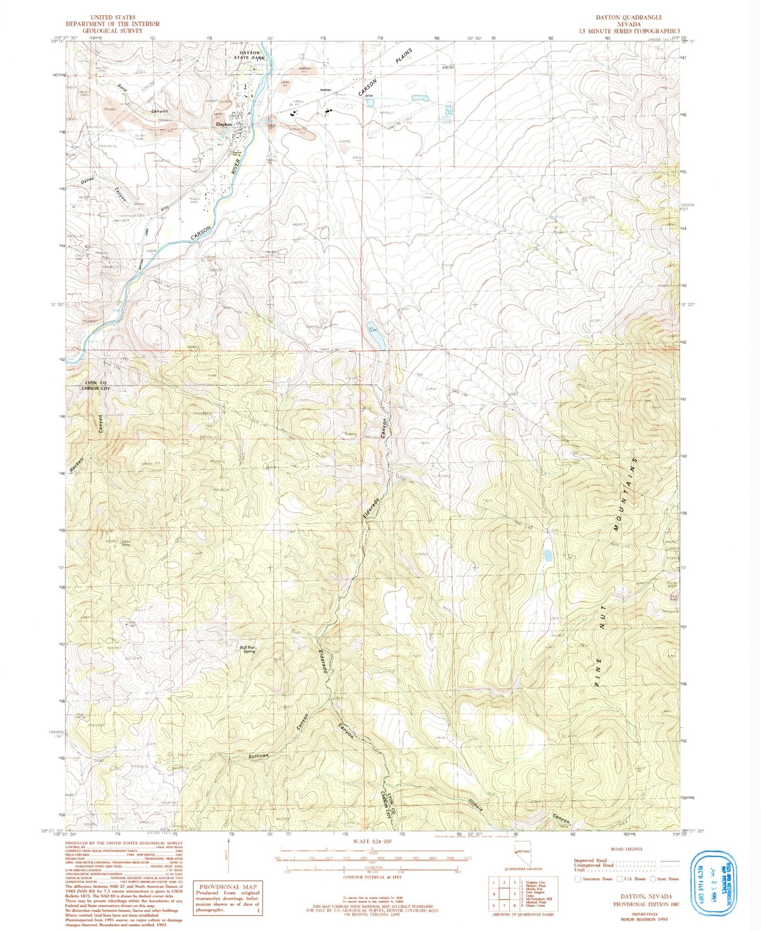 Classic USGS Dayton Nevada 7.5'x7.5' Topo Map Image
