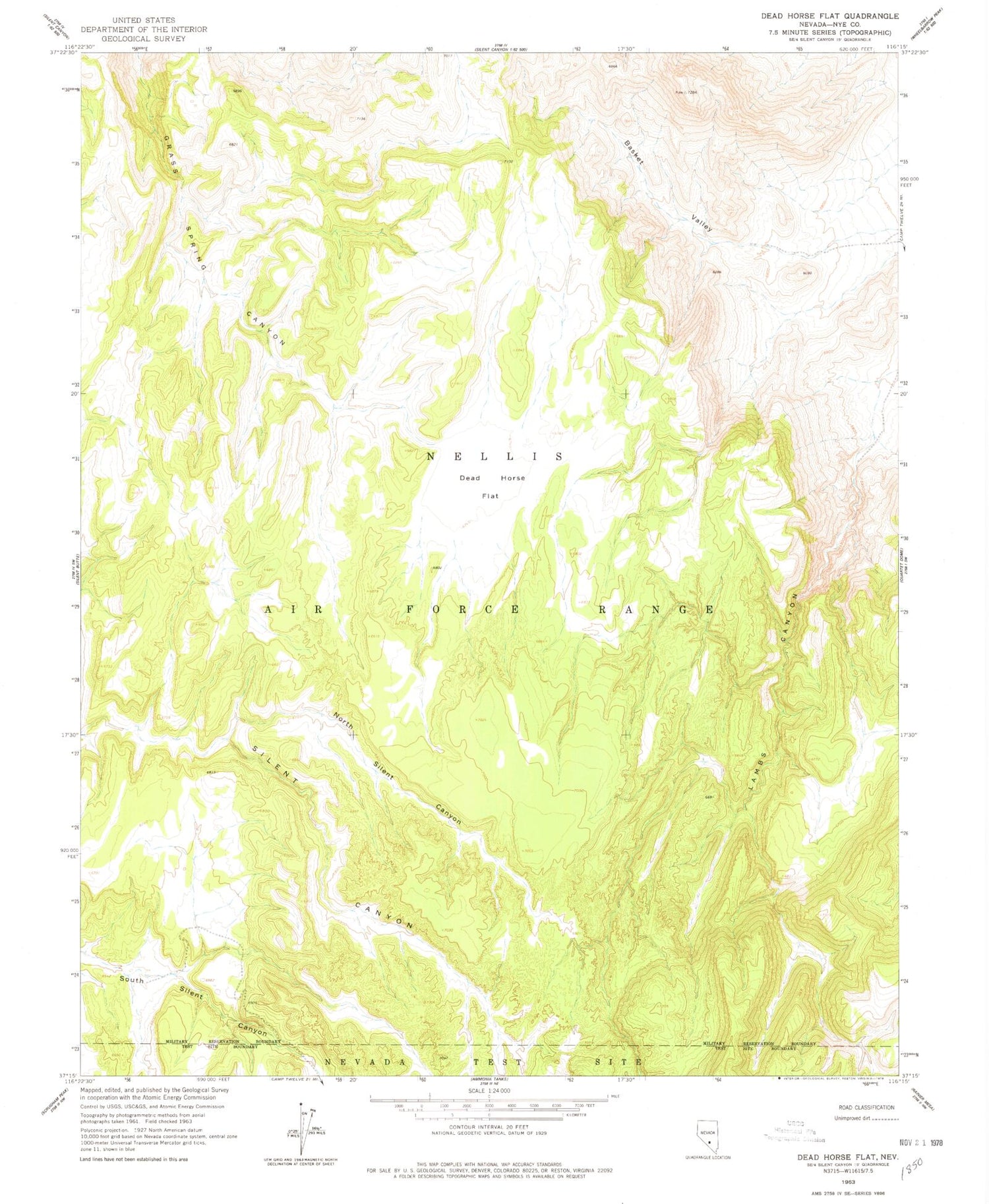 Classic USGS Dead Horse Flat Nevada 7.5'x7.5' Topo Map Image