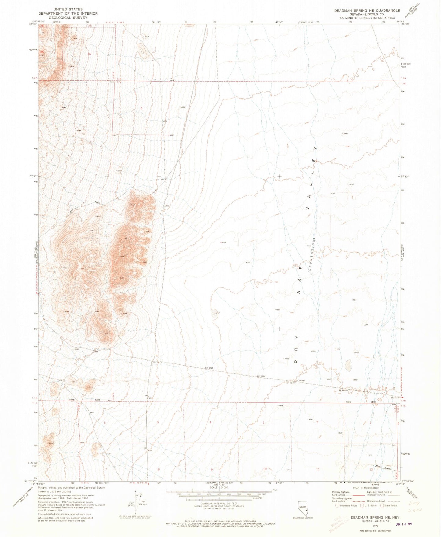 Classic USGS Deadman Spring NE Nevada 7.5'x7.5' Topo Map Image