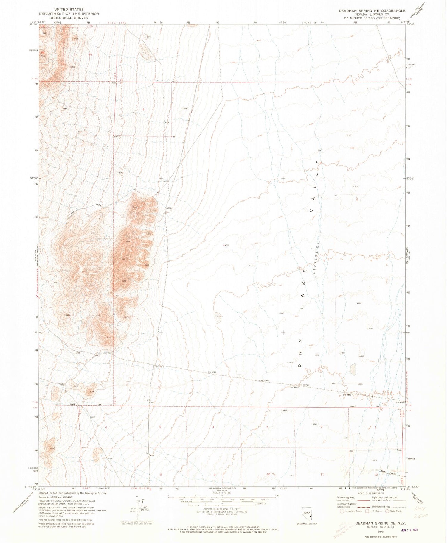 Classic USGS Deadman Spring NE Nevada 7.5'x7.5' Topo Map Image