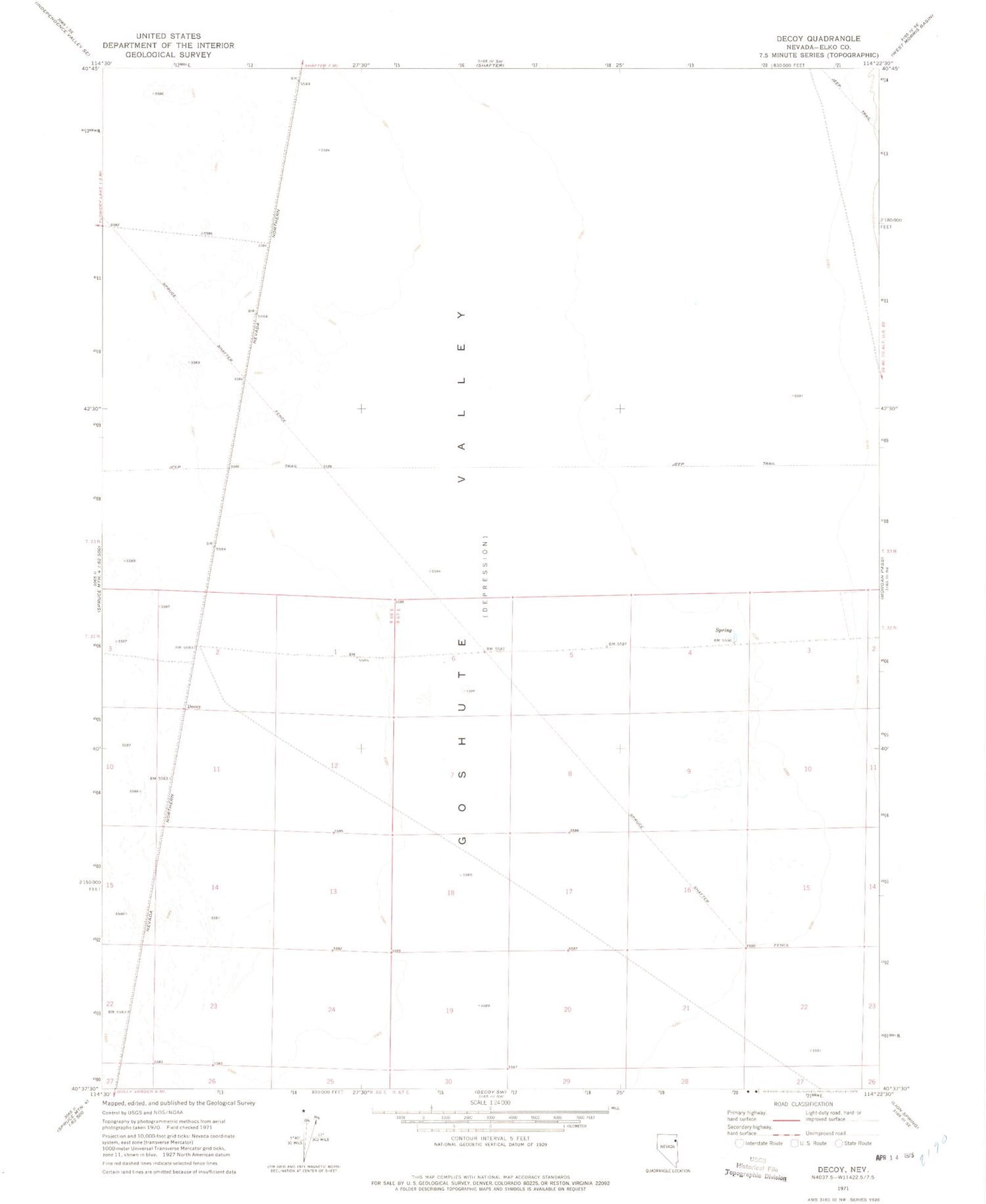 Classic USGS Decoy Nevada 7.5'x7.5' Topo Map Image