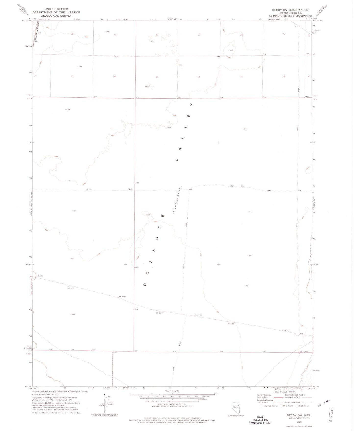 Classic USGS Decoy SW Nevada 7.5'x7.5' Topo Map Image