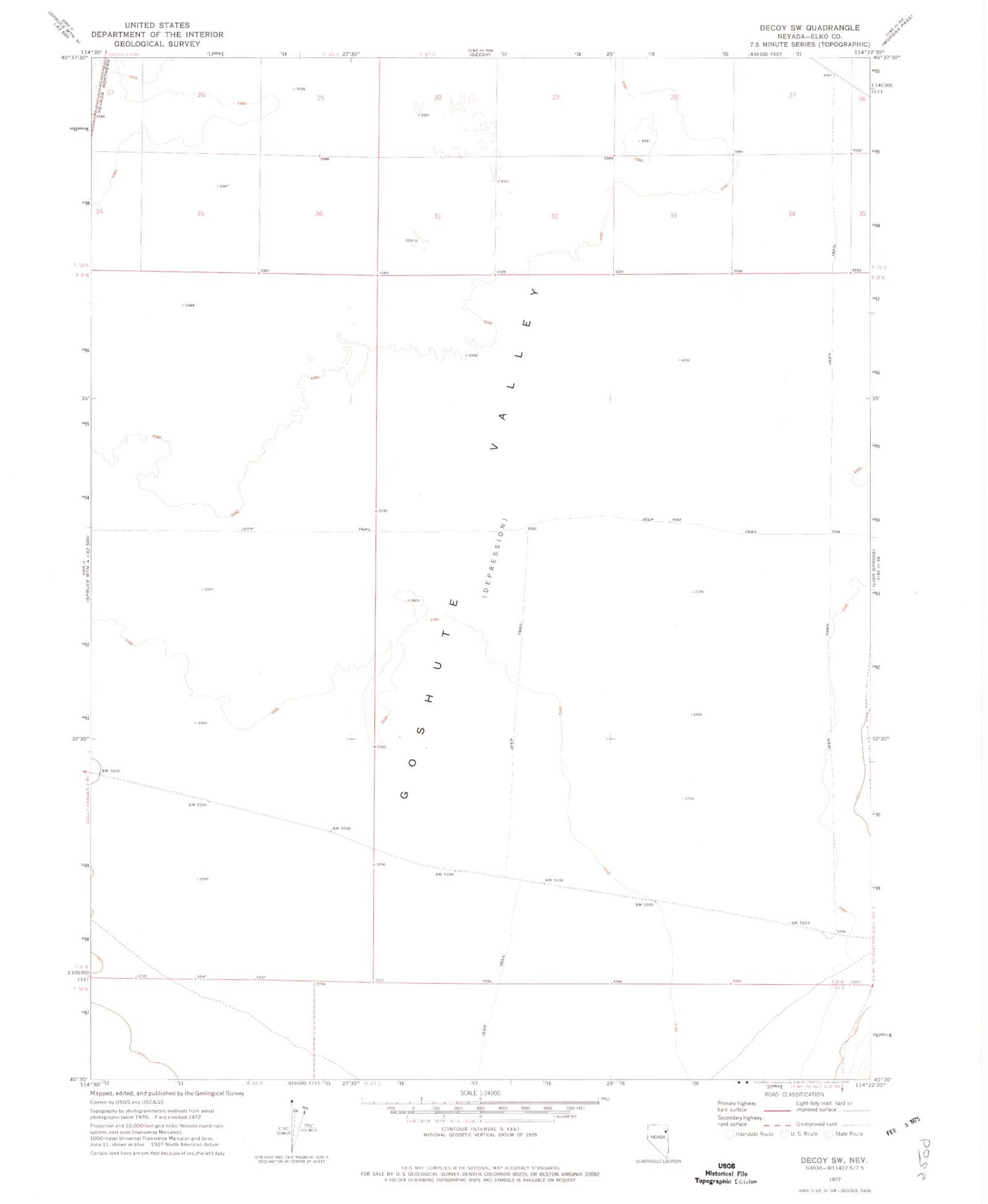 Classic USGS Decoy SW Nevada 7.5'x7.5' Topo Map Image