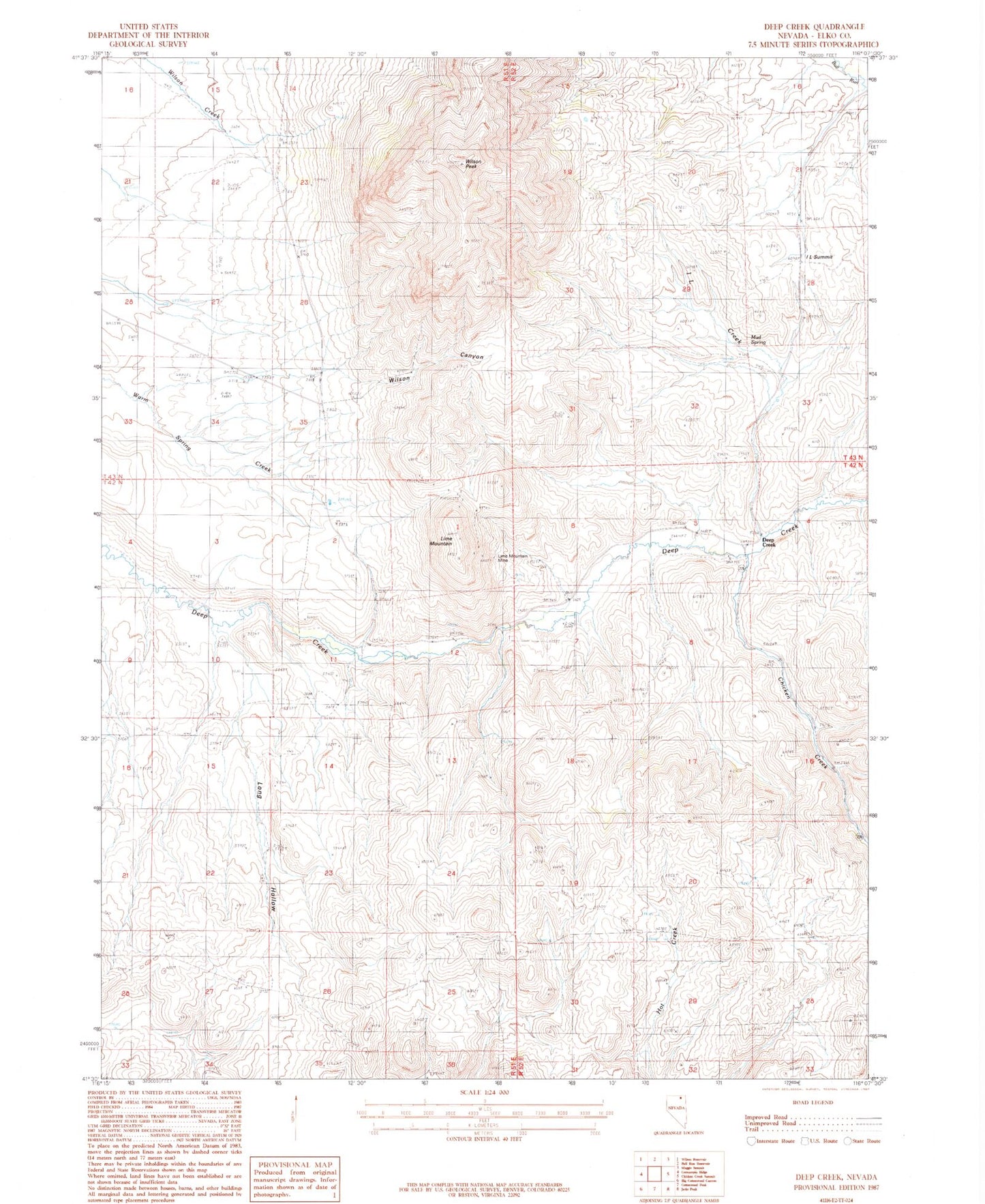 Classic USGS Deep Creek Nevada 7.5'x7.5' Topo Map Image