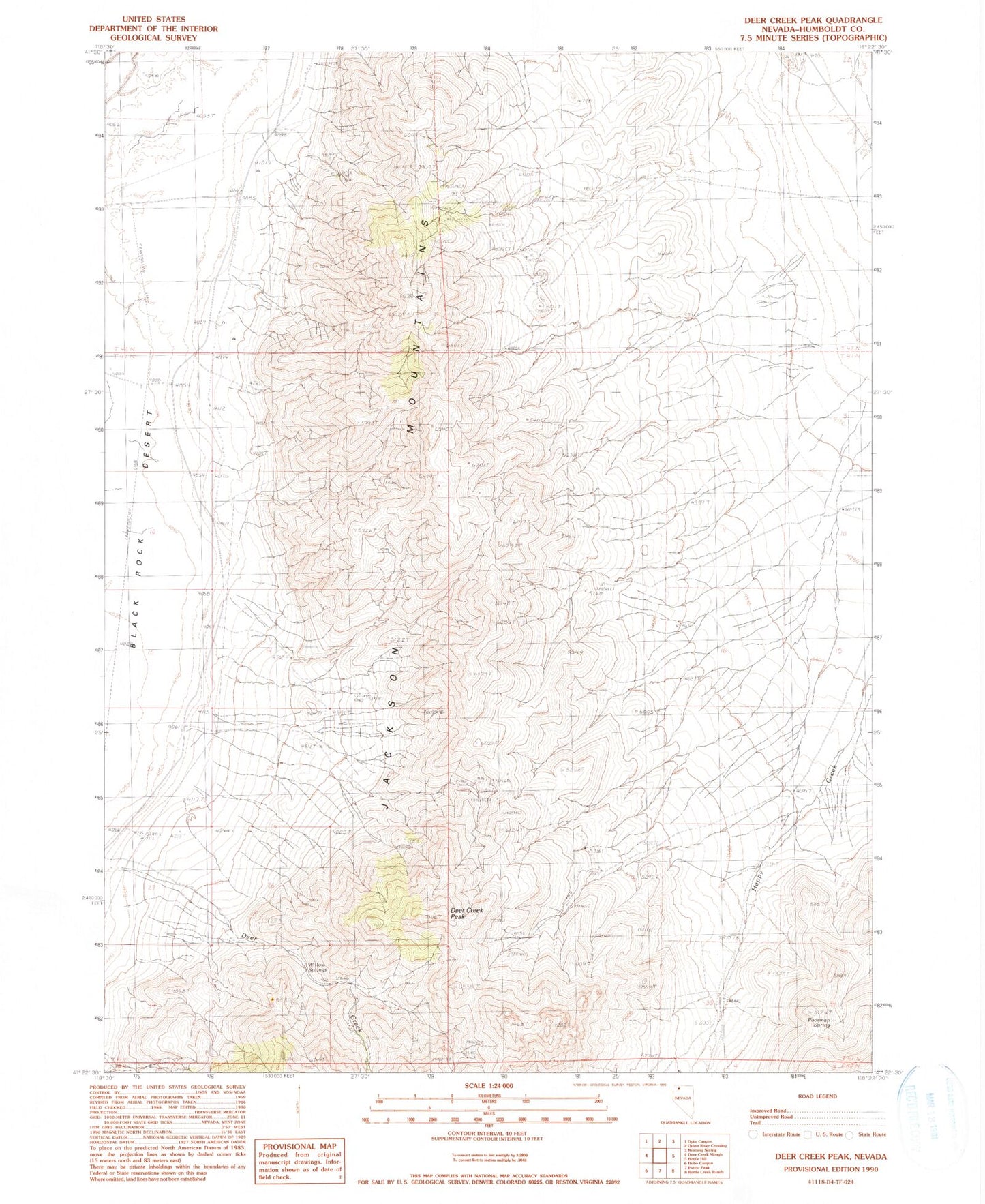Classic USGS Deer Creek Peak Nevada 7.5'x7.5' Topo Map Image