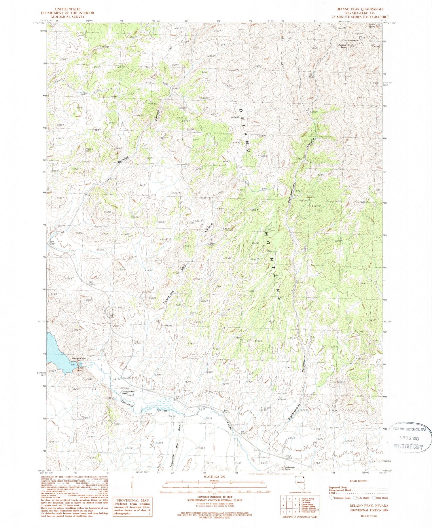 Classic USGS Delano Peak Nevada 7.5'x7.5' Topo Map Image