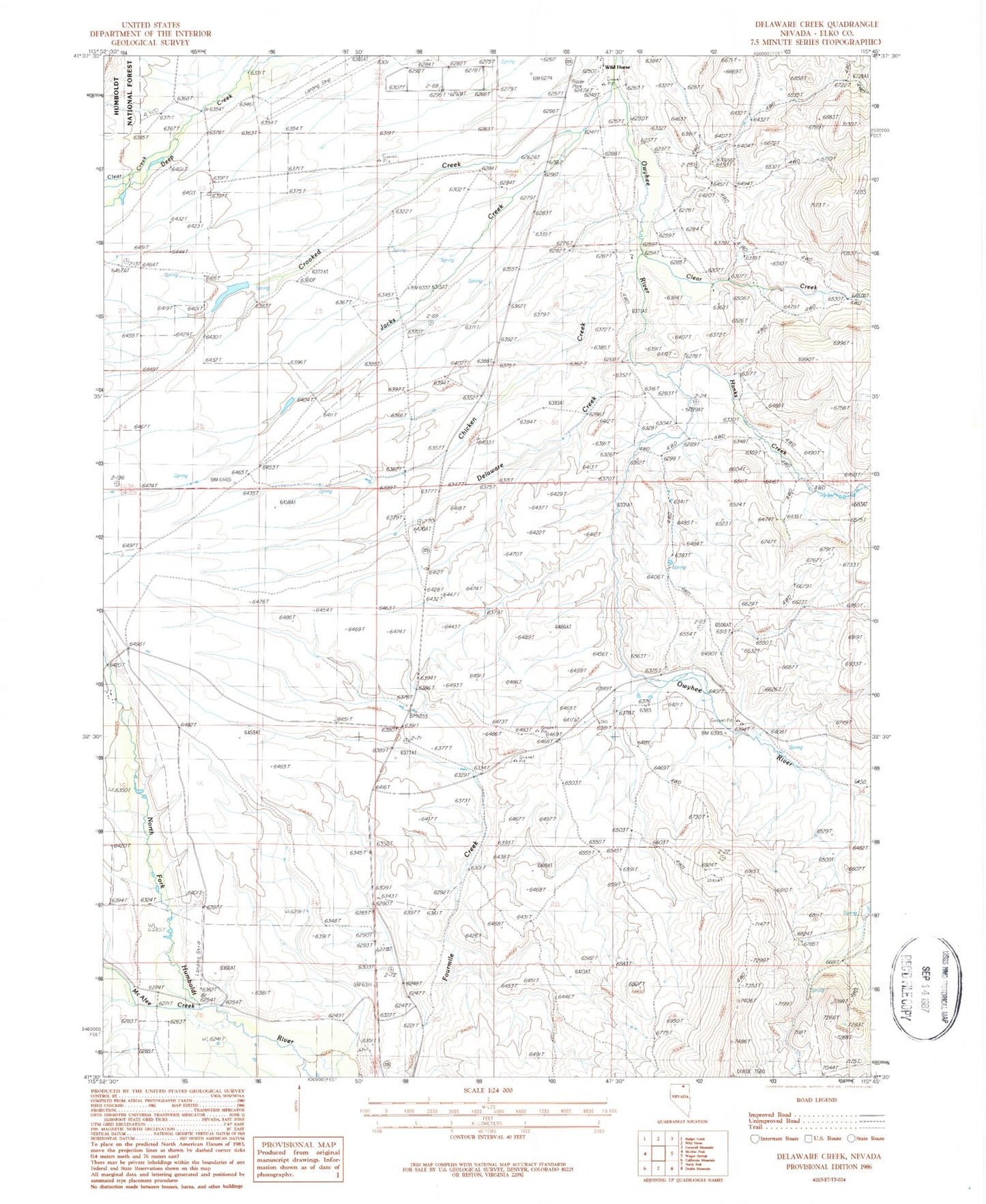 Classic USGS Delaware Creek Nevada 7.5'x7.5' Topo Map Image