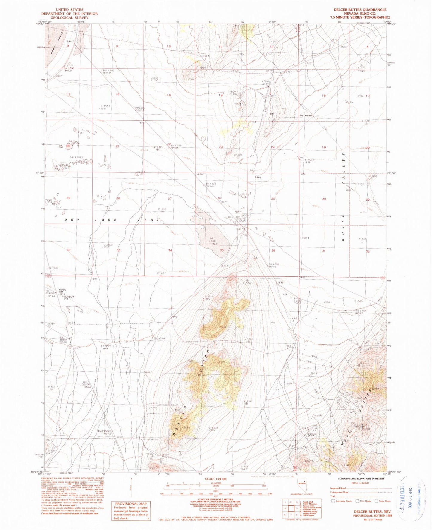 Classic USGS Delcer Buttes Nevada 7.5'x7.5' Topo Map Image