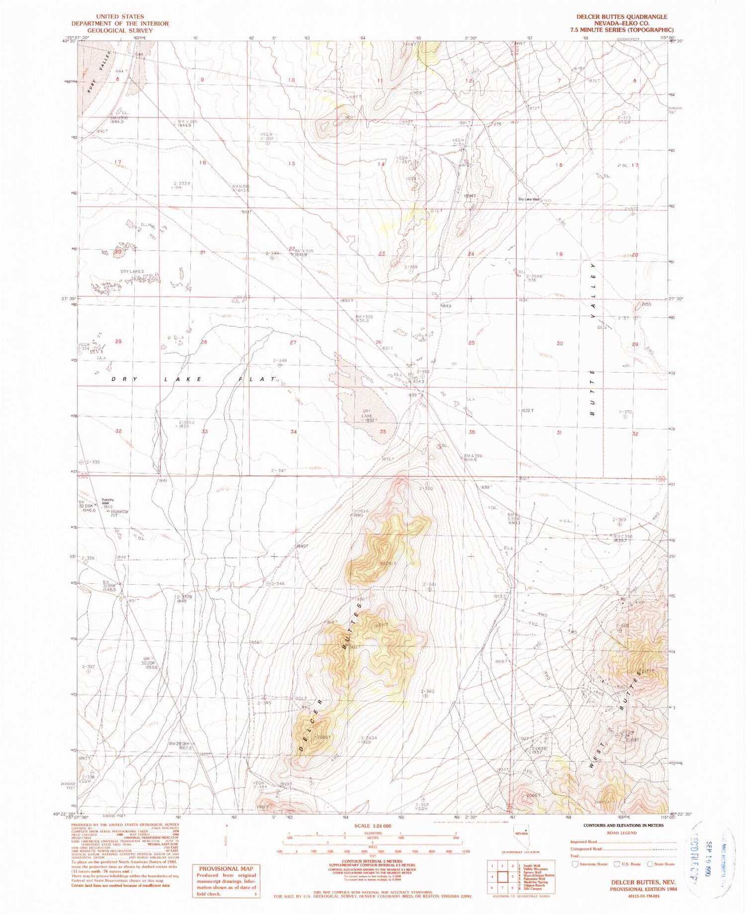 Classic USGS Delcer Buttes Nevada 7.5'x7.5' Topo Map Image