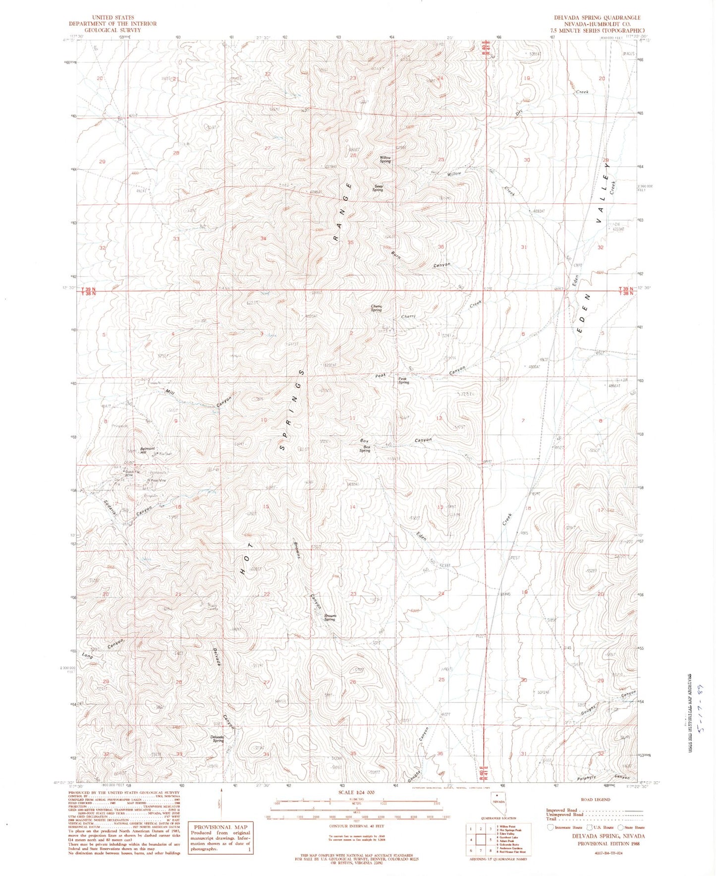 Classic USGS Delvada Spring Nevada 7.5'x7.5' Topo Map Image