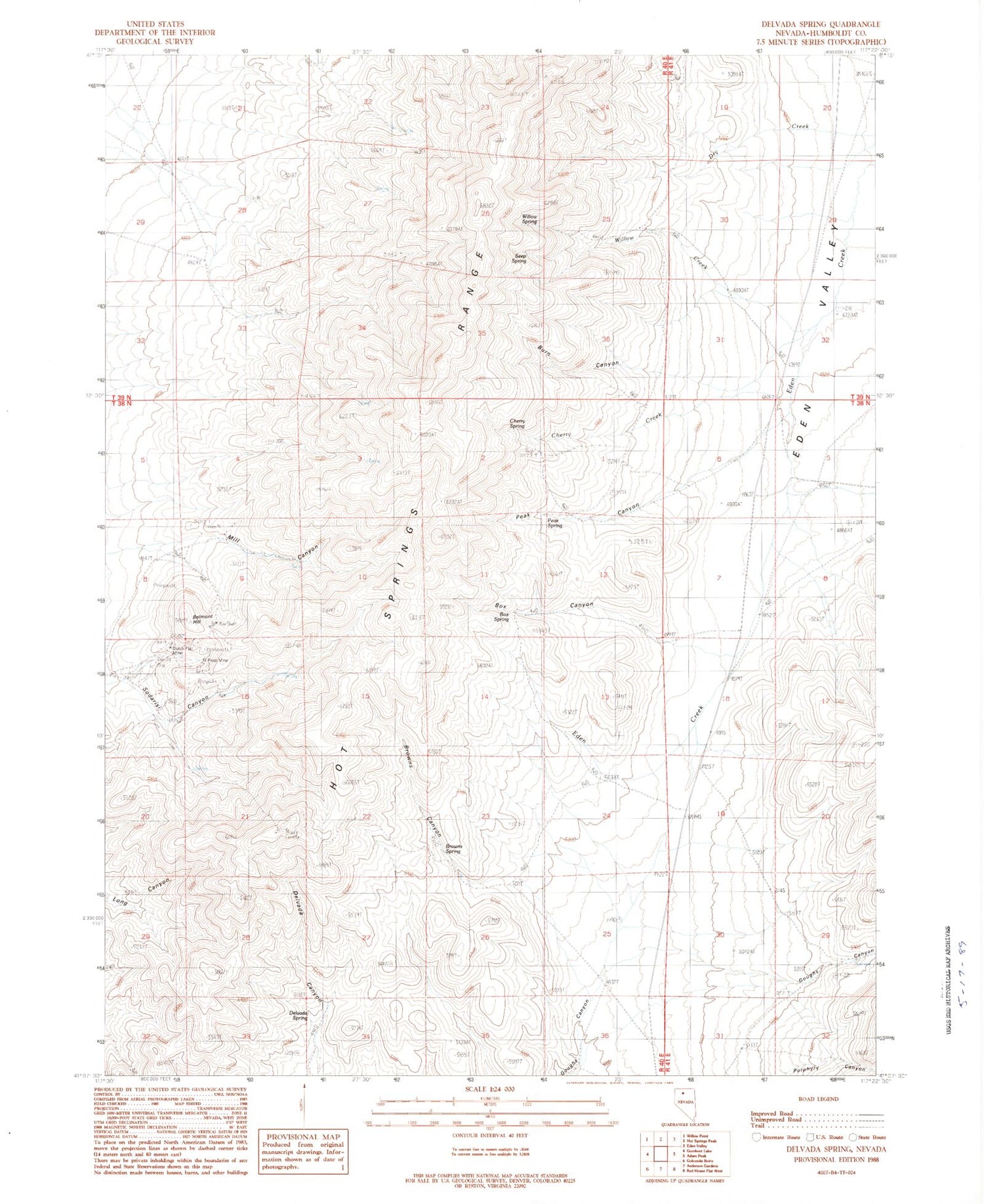 Classic USGS Delvada Spring Nevada 7.5'x7.5' Topo Map Image