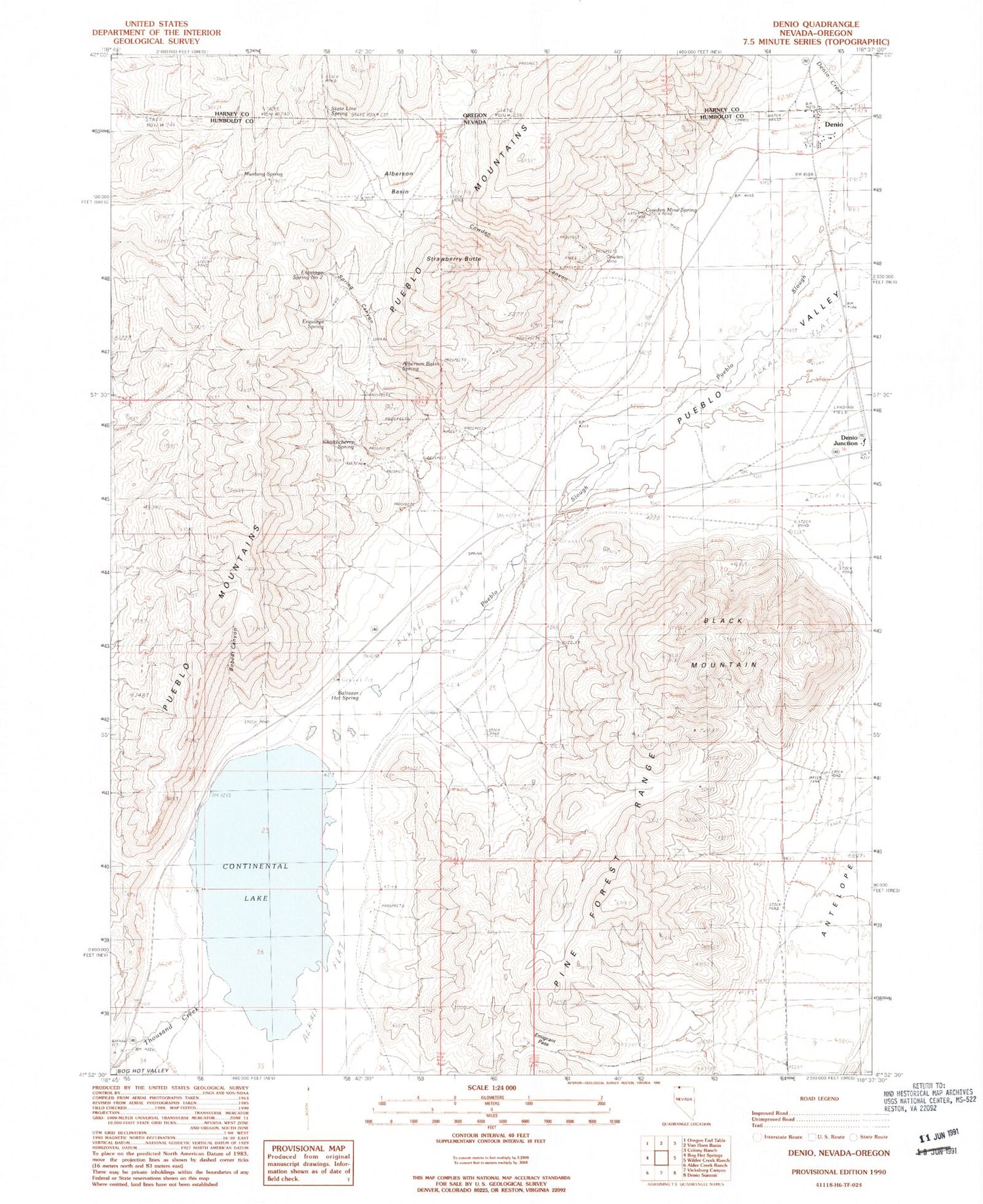 Classic USGS Denio Nevada 7.5'x7.5' Topo Map Image