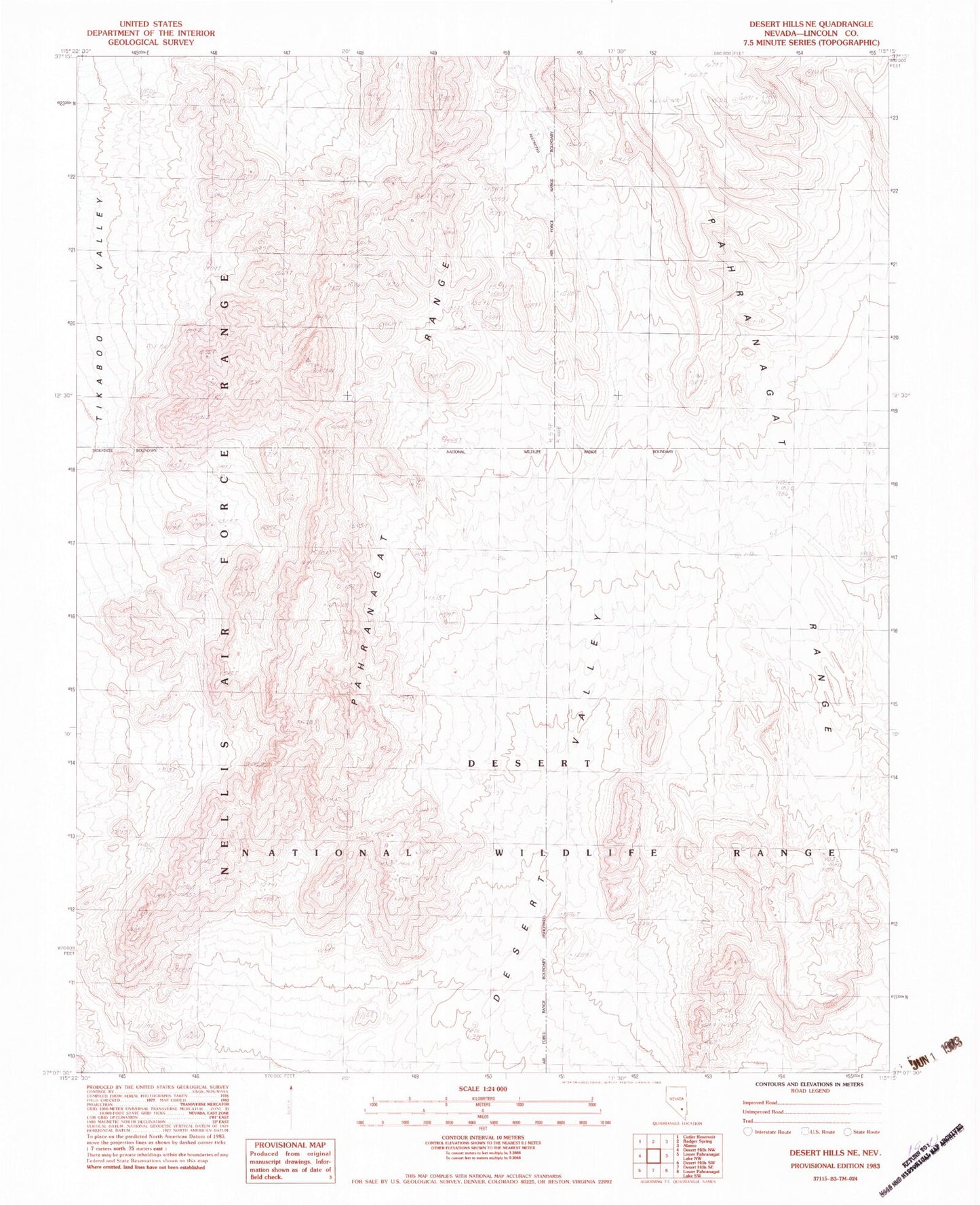 Classic USGS Desert Hills NE Nevada 7.5'x7.5' Topo Map Image